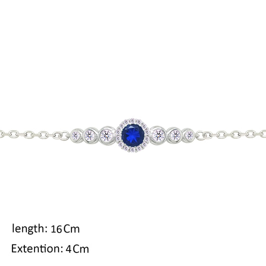 Asfour Crystal Chain Bracelet With Blue Round Design In 925 Sterling Silver-BM0154-WB