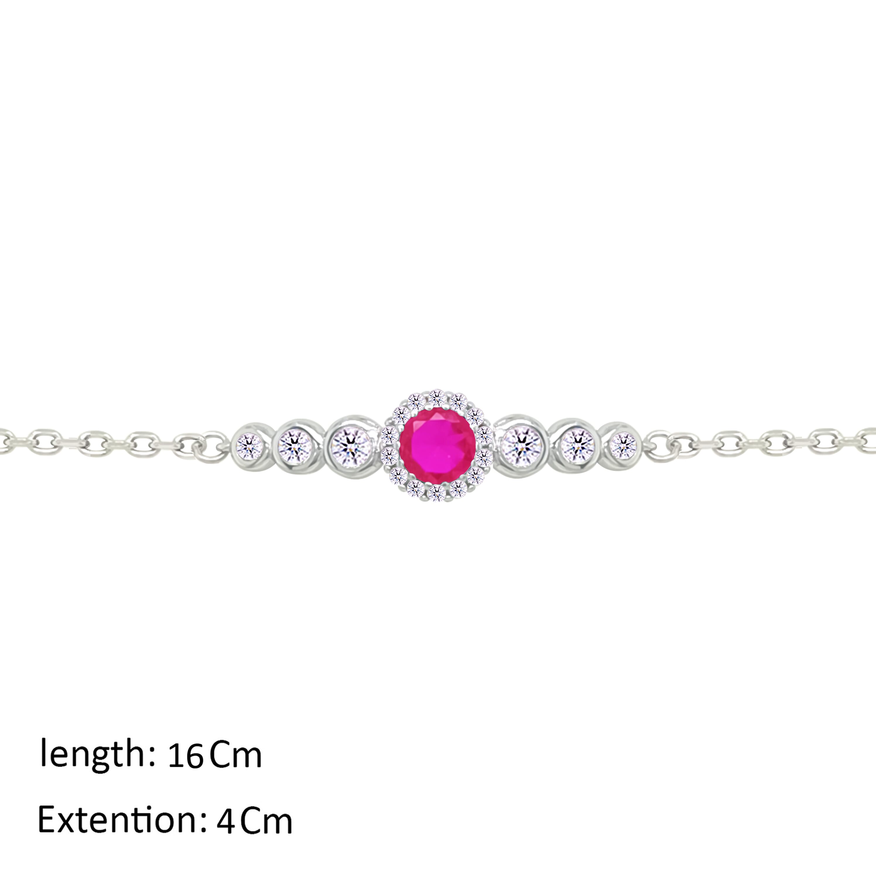 Asfour Crystal Chain Bracelet With Fuchsia Round Design In 925 Sterling Silver-BM0154-WF