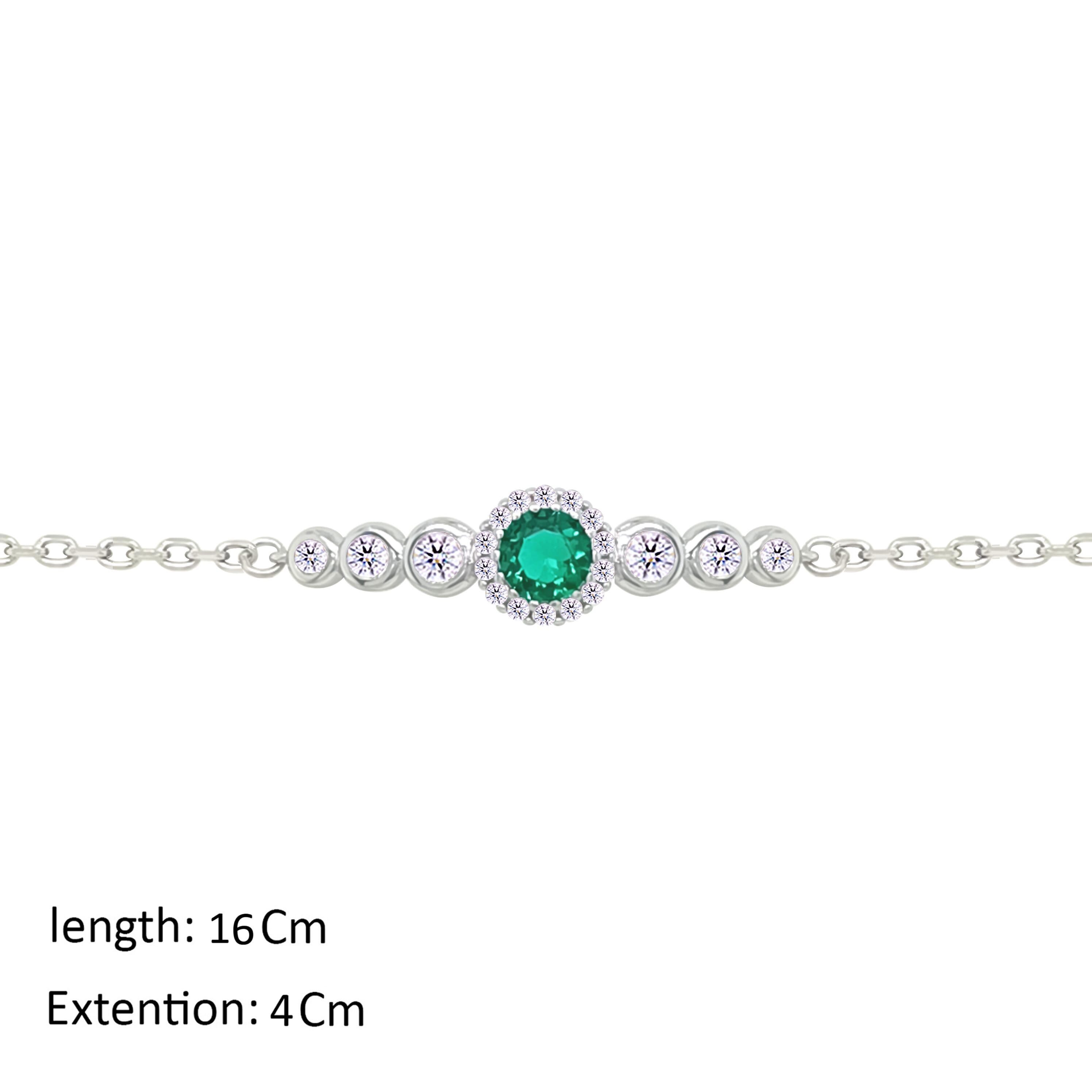 Asfour Crystal Chain Bracelet With Emerald Round Design In 925 Sterling Silver-BM0154-WG