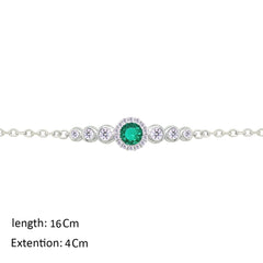 Asfour Crystal Chain Bracelet With Emerald Round Design In 925 Sterling Silver-BM0154-WG