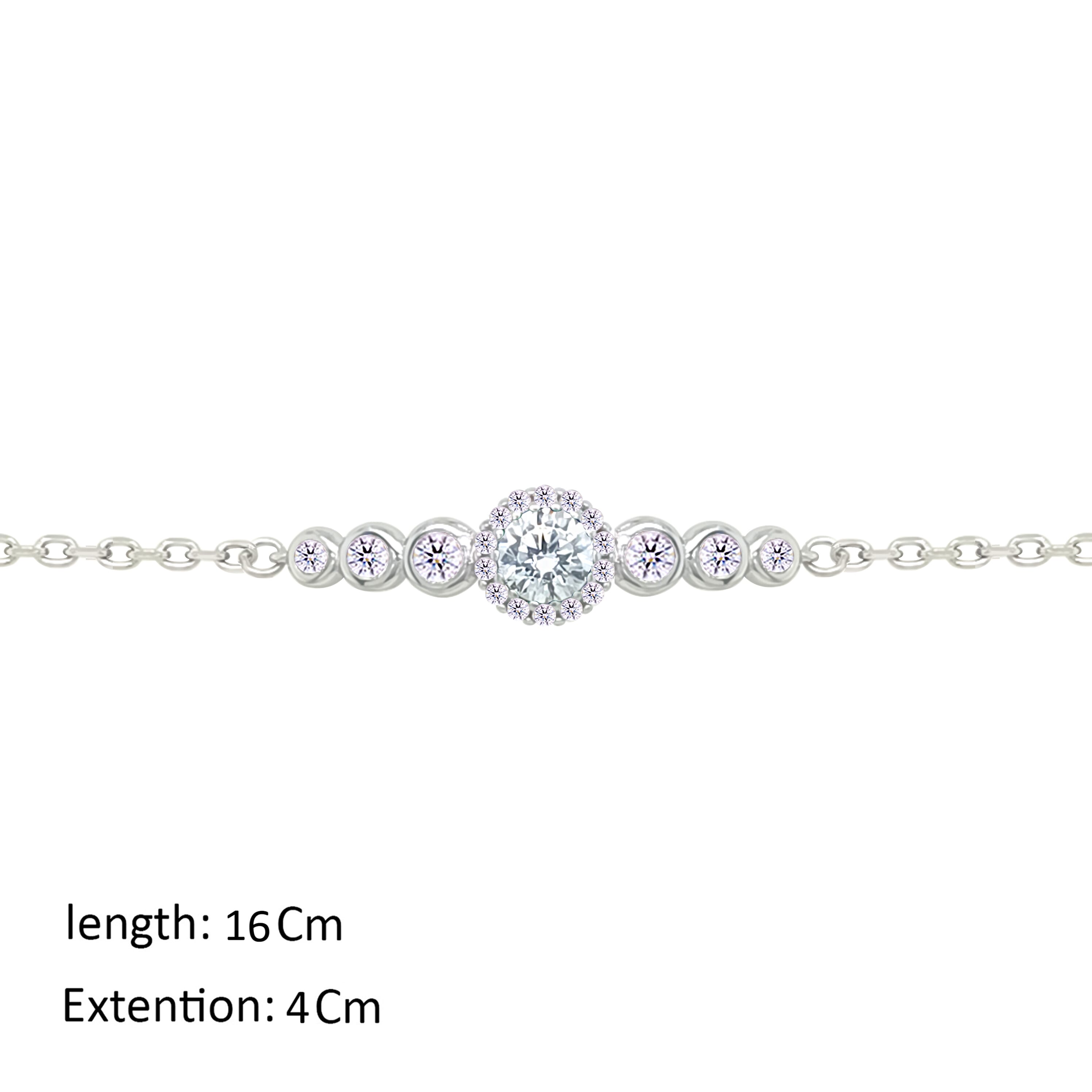 Asfour Crystal Chain Bracelet With Zircon Round Design In 925 Sterling Silver-BM0154