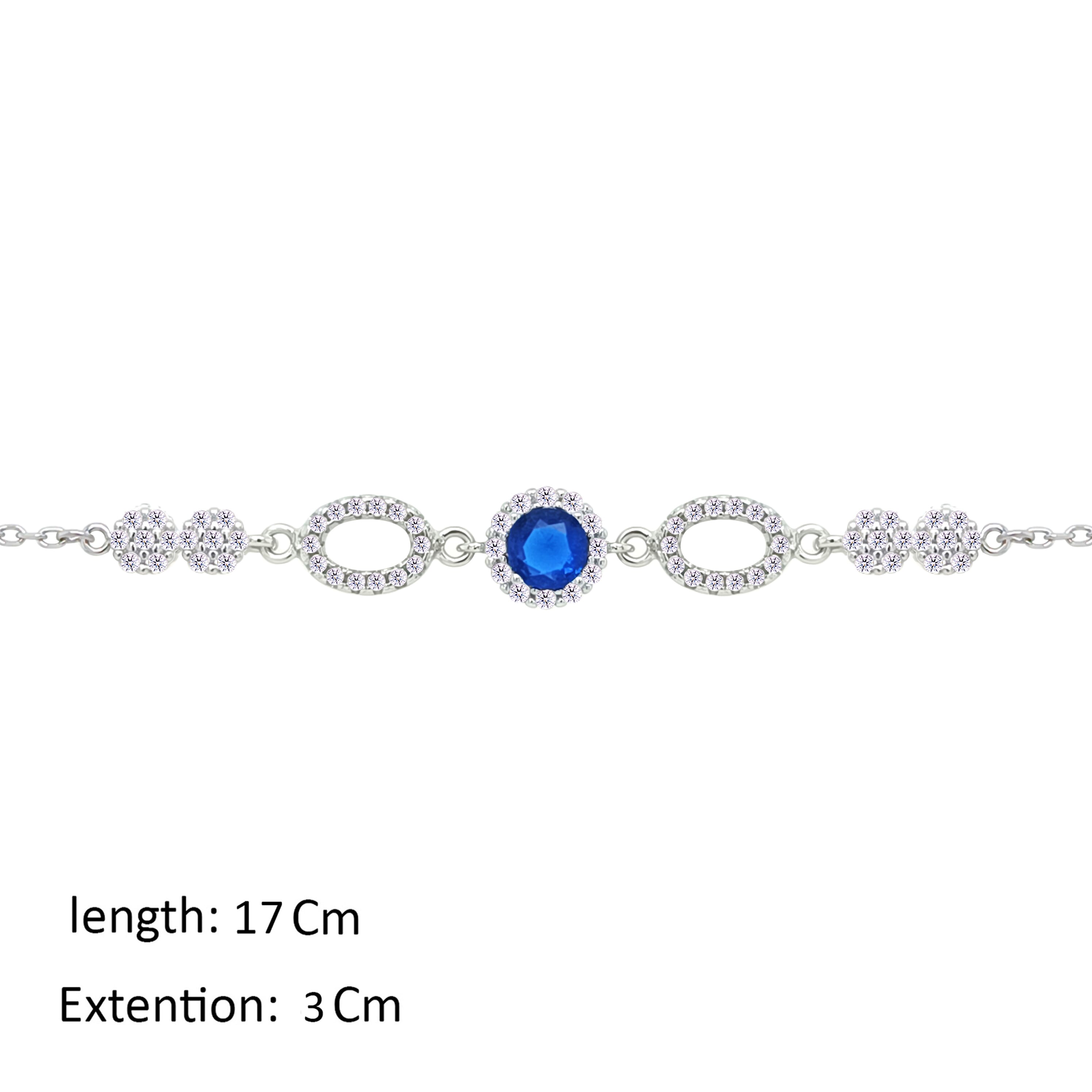 Asfour Crystal Chain Bracelet With Decorative Blue Round Design In 925 Sterling Silver-BM0155-WB