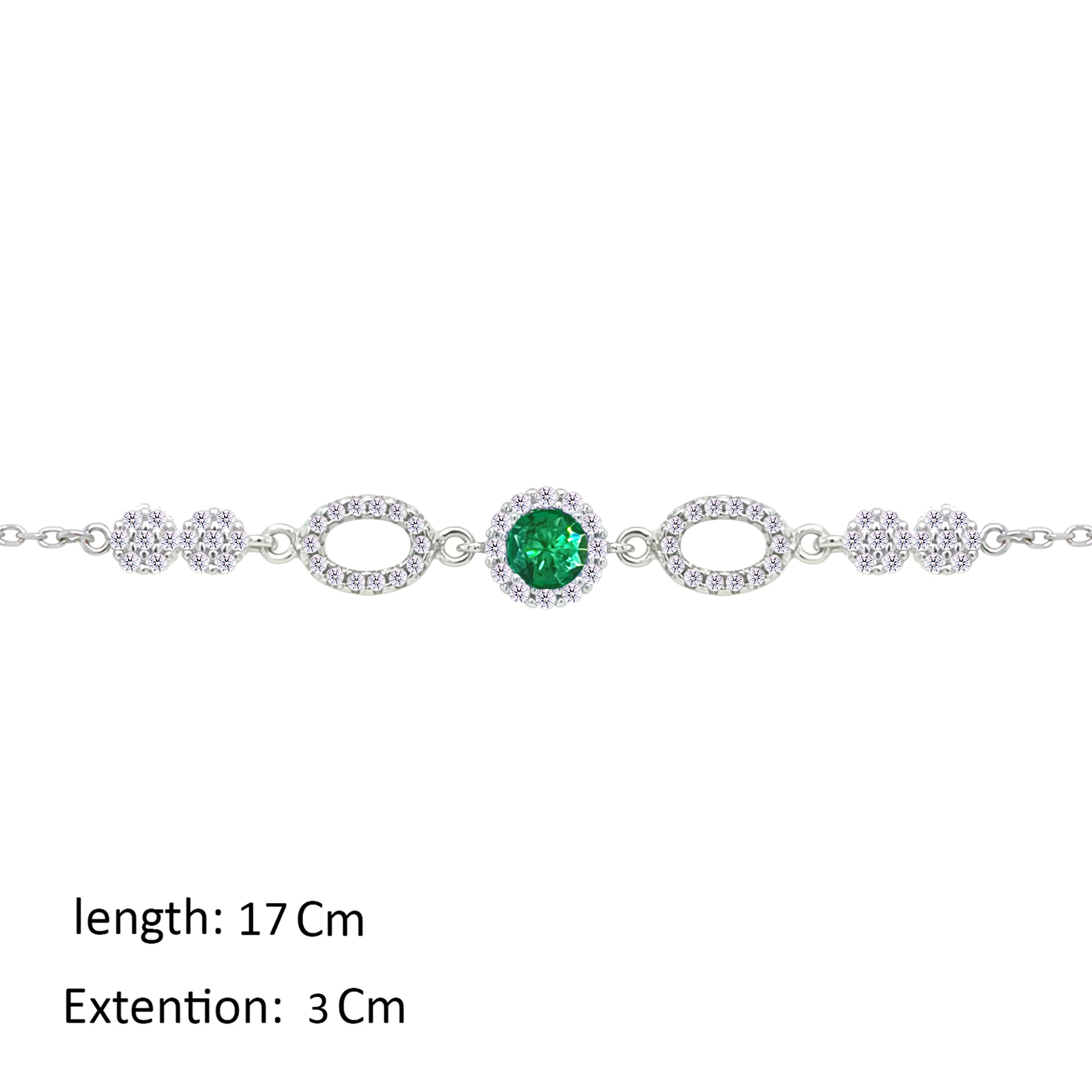 Asfour Crystal Chain Bracelet With Decorative Emerald Round Design In 925 Sterling Silver-BM0155-WG