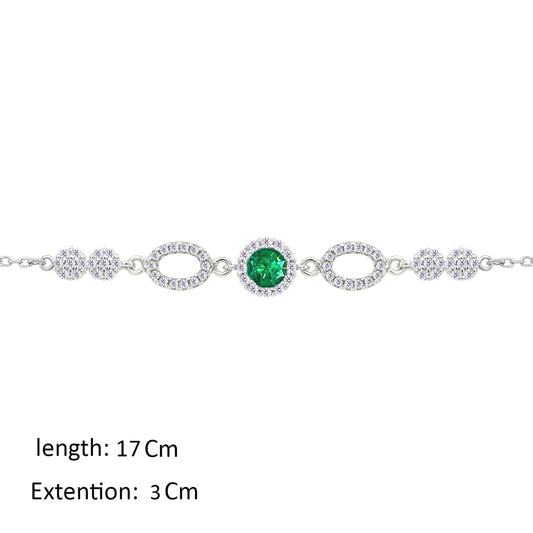 Asfour Crystal Chain Bracelet With Decorative Emerald Round Design In 925 Sterling Silver-BM0155-WG