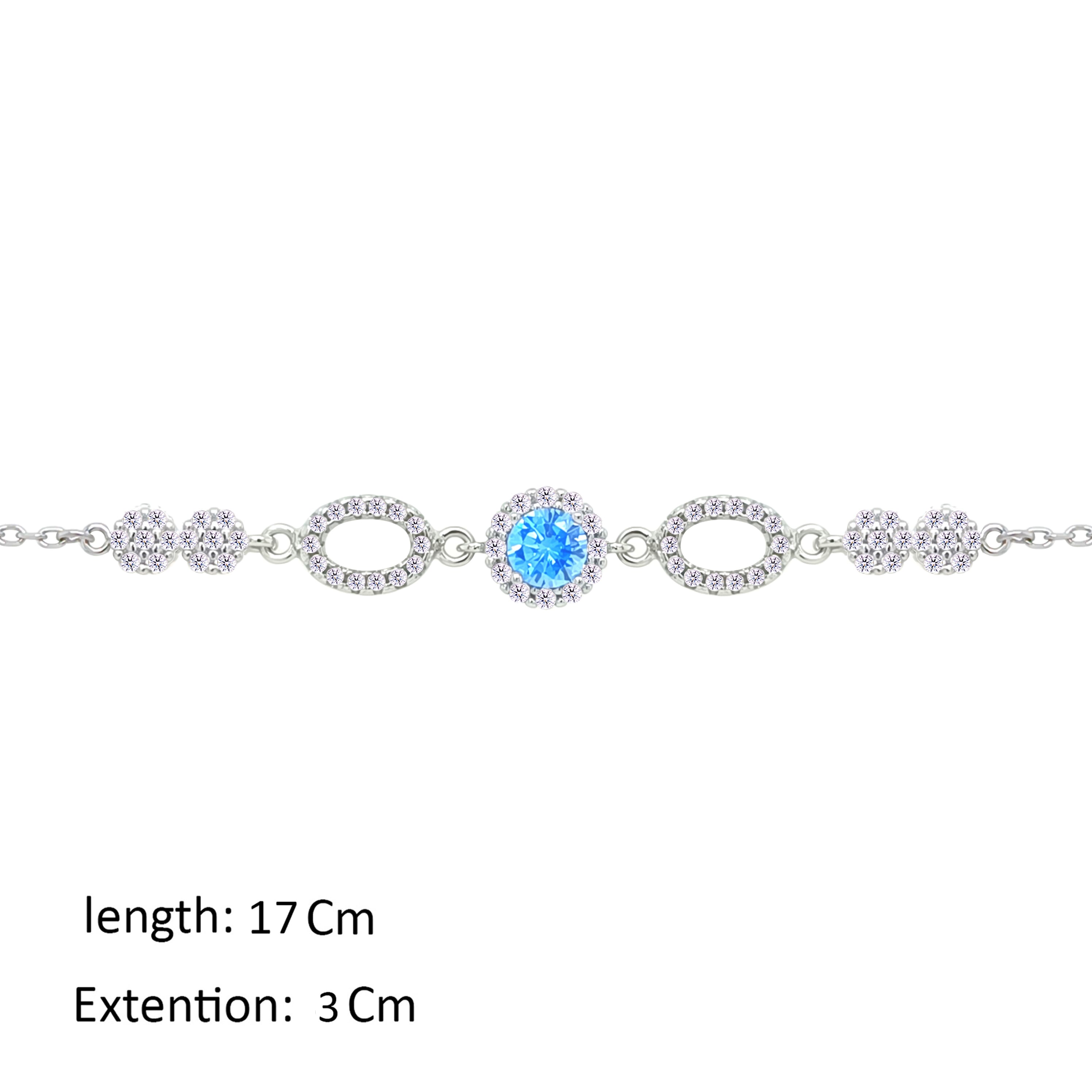 Asfour Crystal Chain Bracelet With Decorative Aquamarine Round Design In 925 Sterling Silver-BM0155-WM