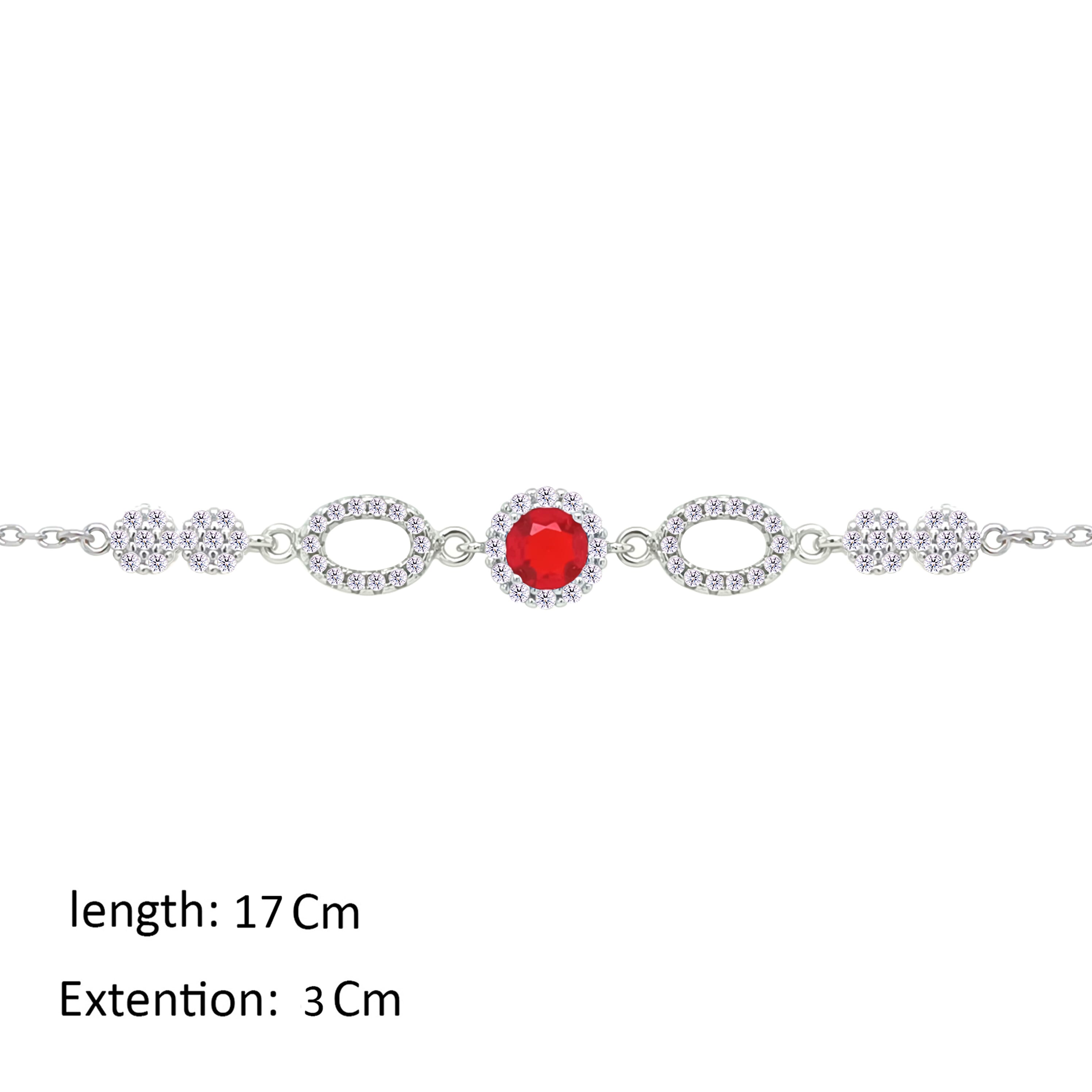 Asfour Crystal Chain Bracelet With Decorative Ruby Round Design In 925 Sterling Silver-BM0155-WR