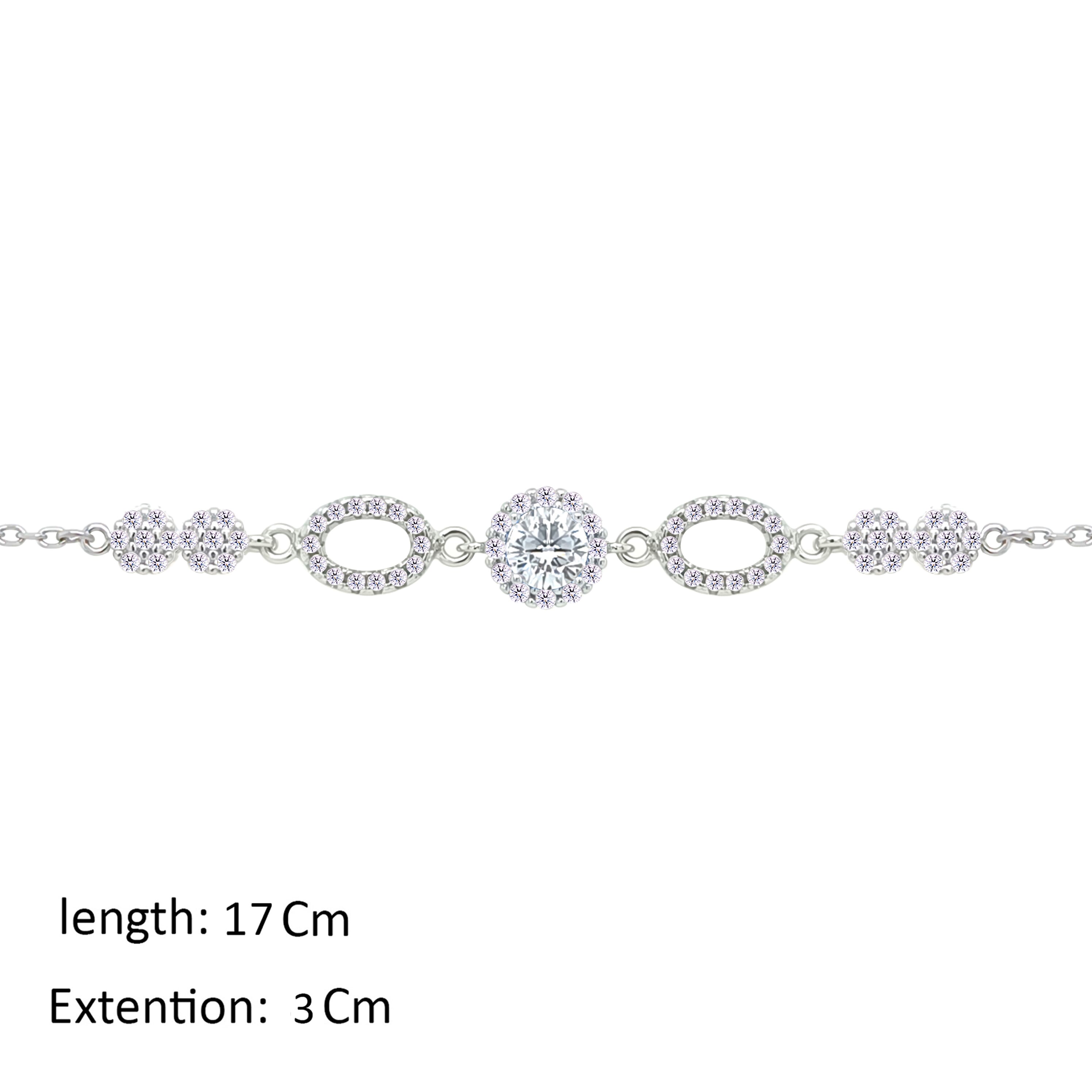 Asfour Crystal Chain Bracelet With Decorative Zircon Round Design In 925 Sterling Silver-BM0155