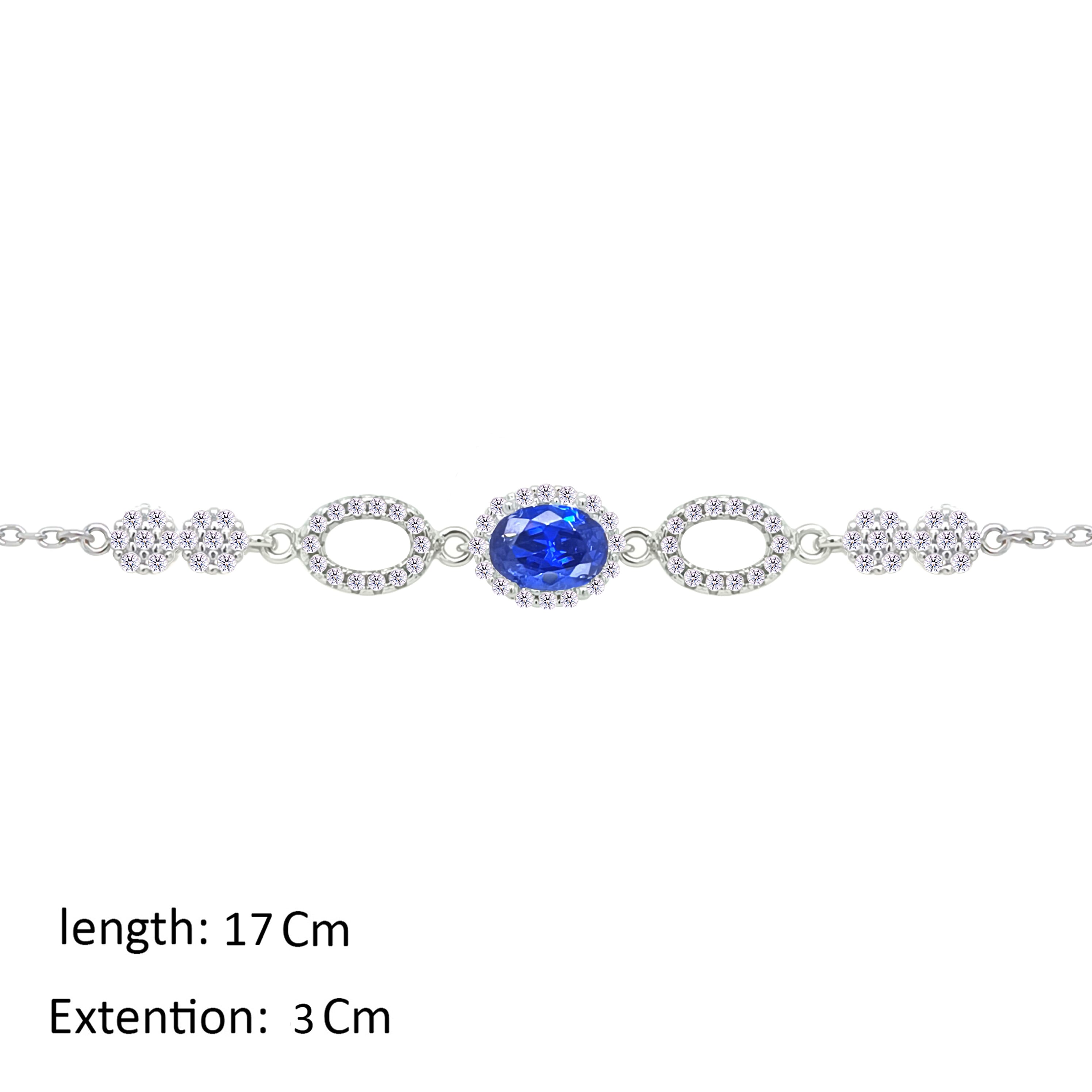 Asfour Crystal Chain Bracelet With Blue Oval Design In 925 Sterling Silver-BM0156-WB