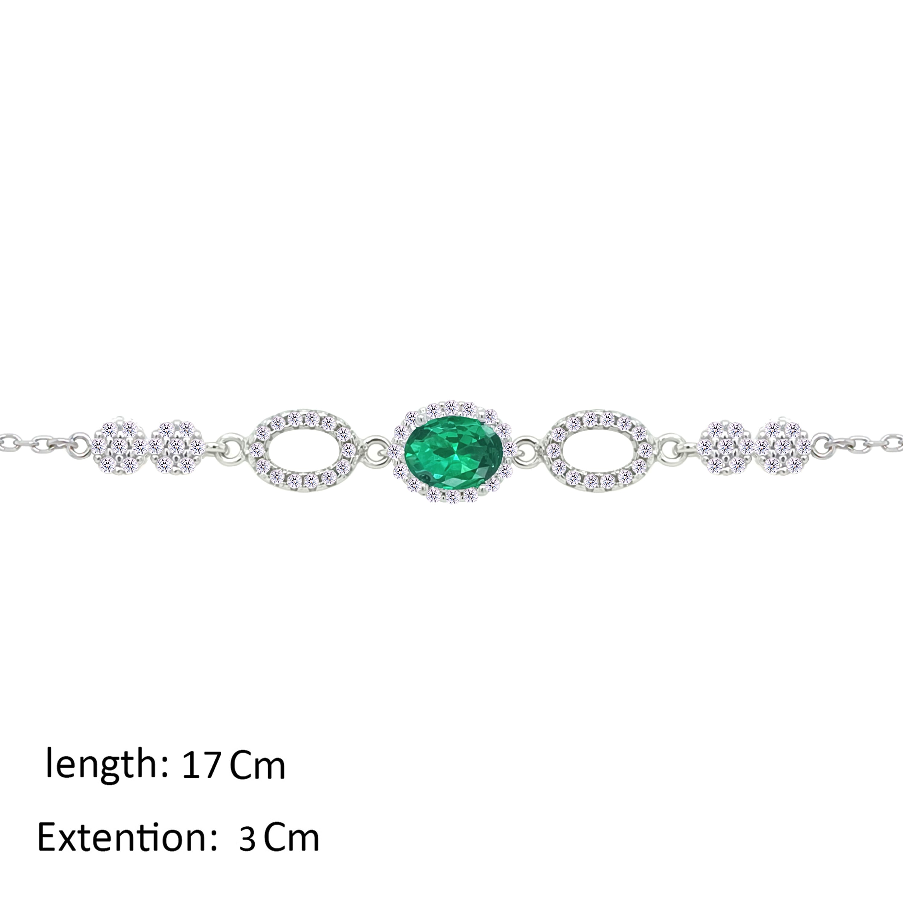 Asfour Crystal Chain Bracelet With Emerald Oval Design In 925 Sterling Silver-BM0156-WG