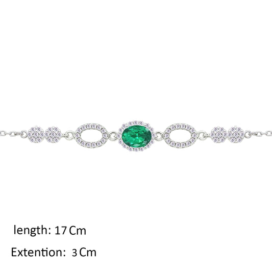 Asfour Crystal Chain Bracelet With Emerald Oval Design In 925 Sterling Silver-BM0156-WG