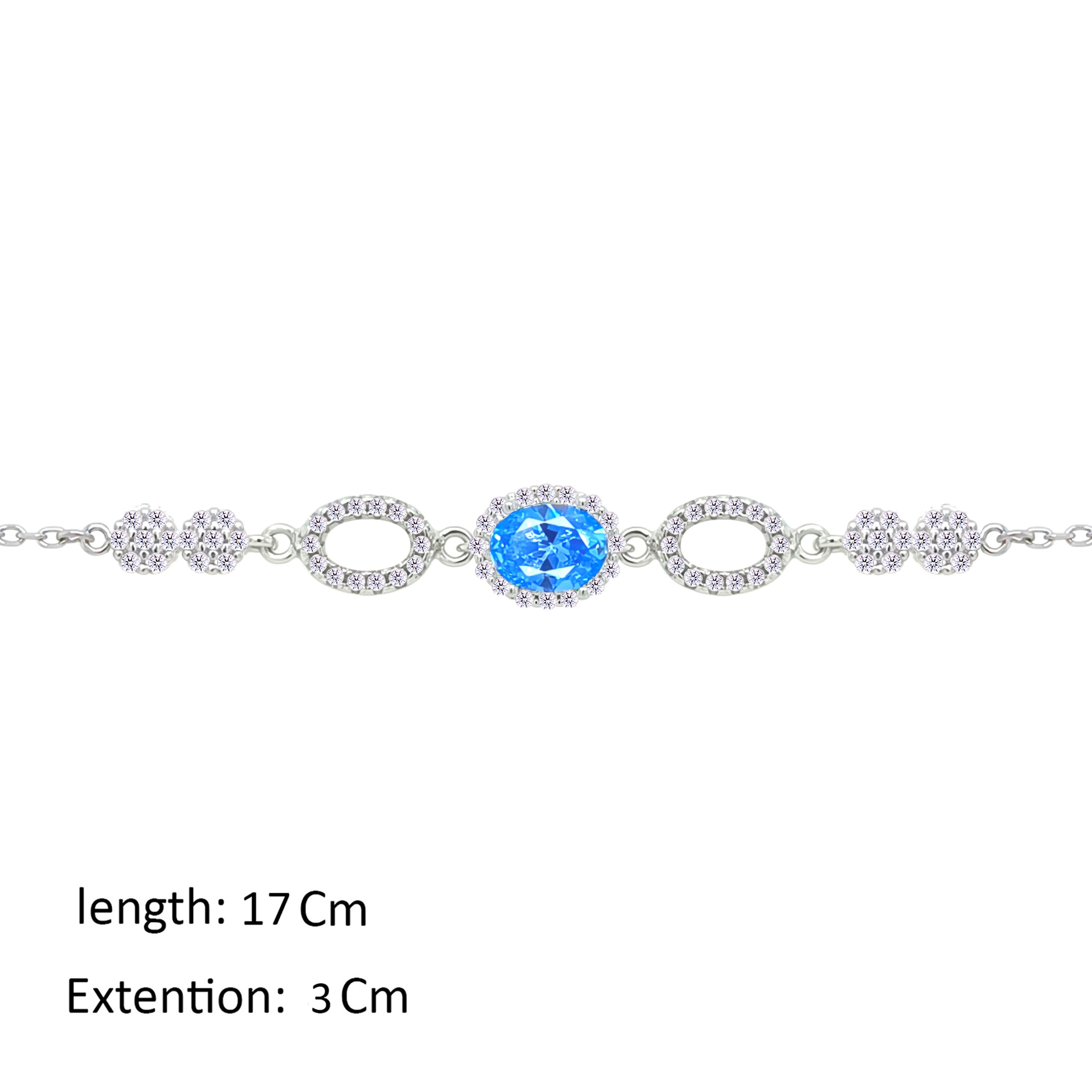 Asfour Crystal Chain Bracelet With Aquamarine Oval Design In 925 Sterling Silver-BM0156-WM