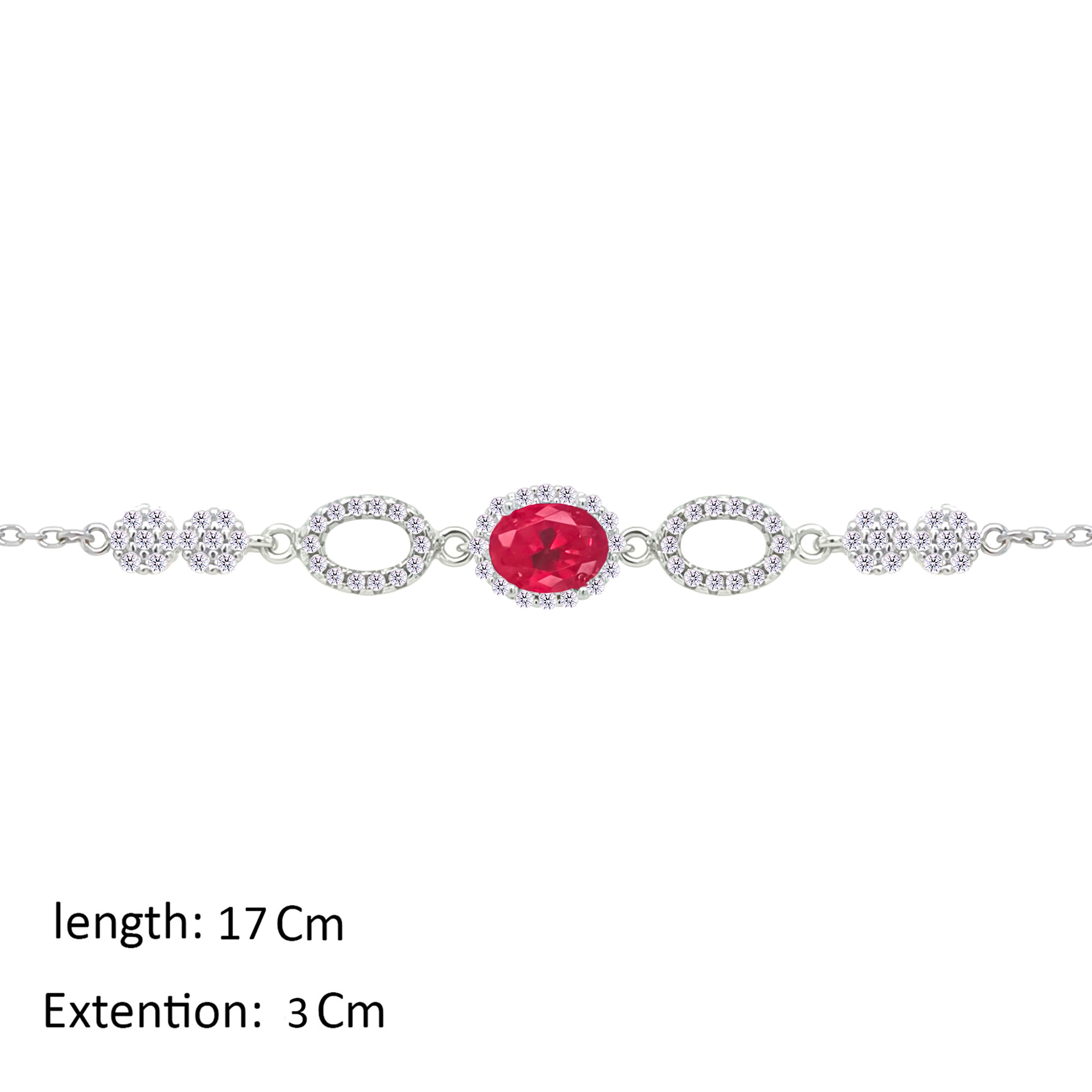 Asfour Crystal Chain Bracelet With Ruby Oval Design In 925 Sterling Silver-BM0156-WR