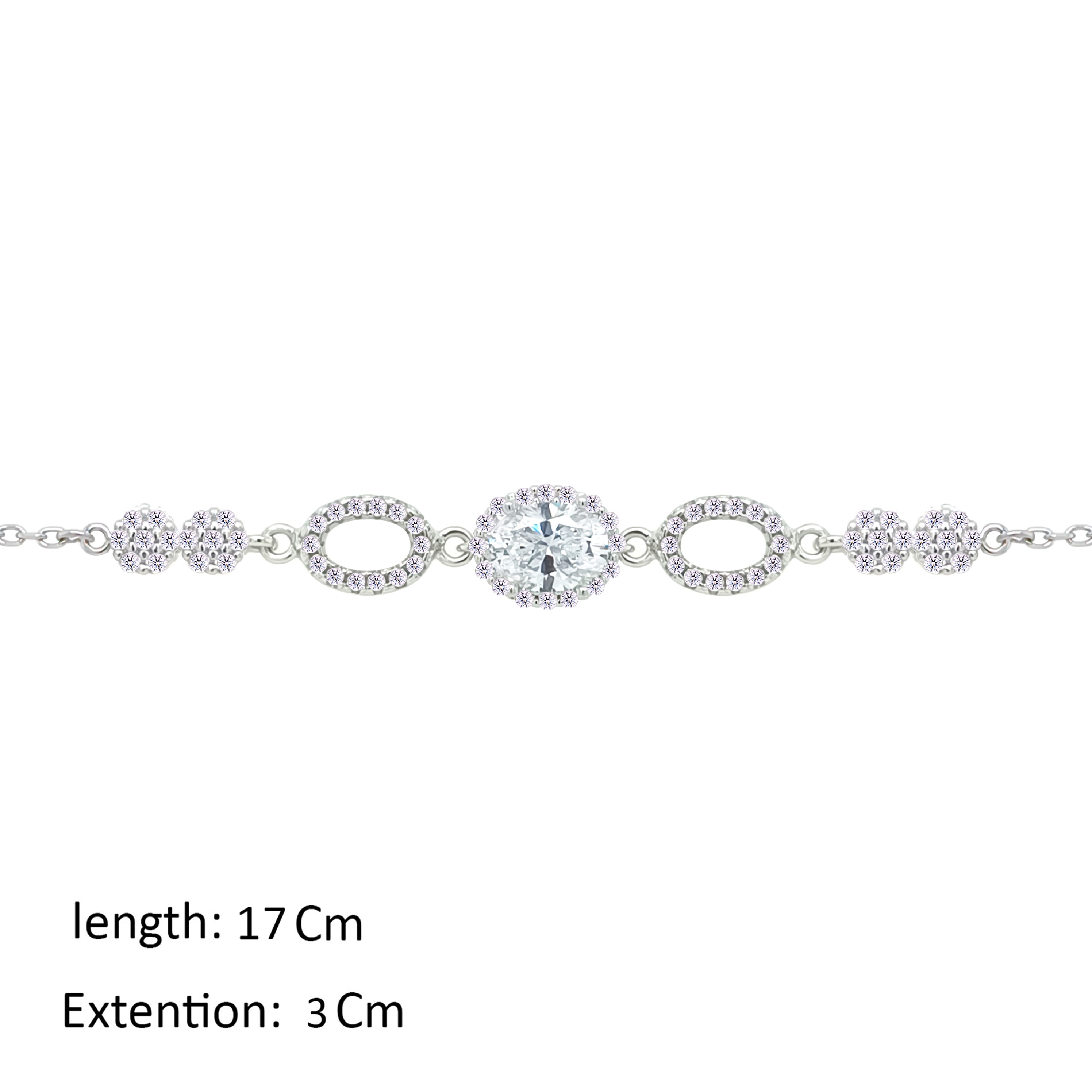 Asfour Crystal Chain Bracelet With Zircon Oval Design In 925 Sterling Silver-BM0156