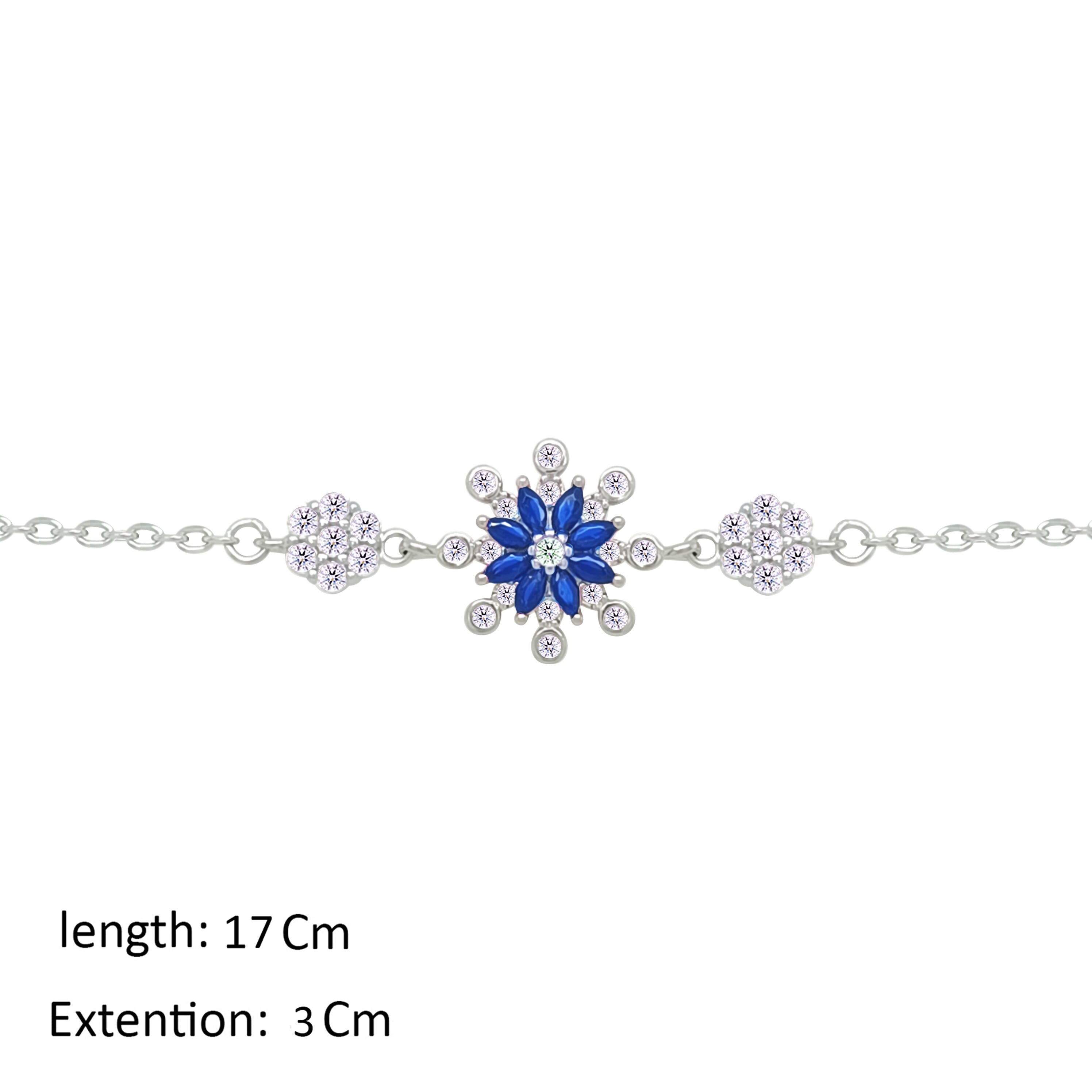 Asfour Crystal Chain Bracelet With Blue Flower Design In 925 Sterling Silver-BM0157-WB