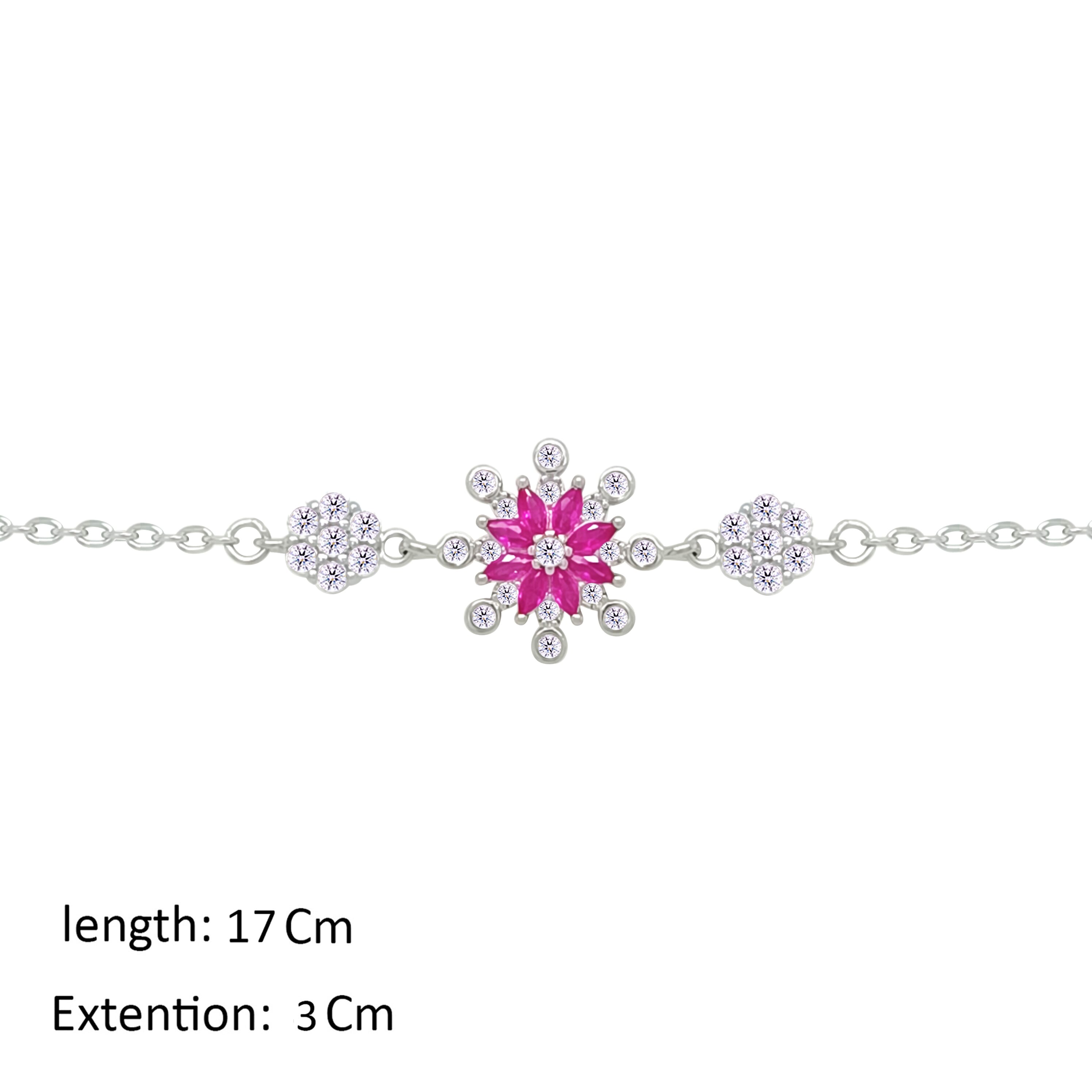 Asfour Crystal Chain Bracelet With Fuchsia Flower Design In 925 Sterling Silver-BM0157-WF
