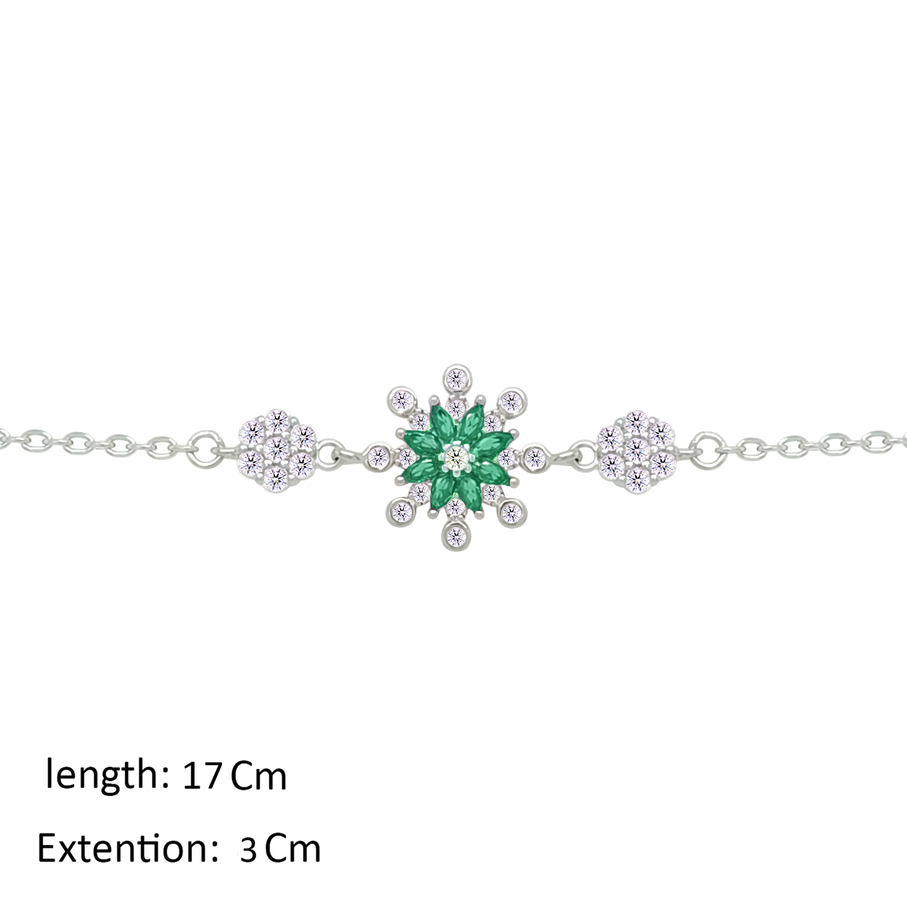 Asfour Crystal Chain Bracelet With Emerald Flower Design In 925 Sterling Silver-BM0157-WG