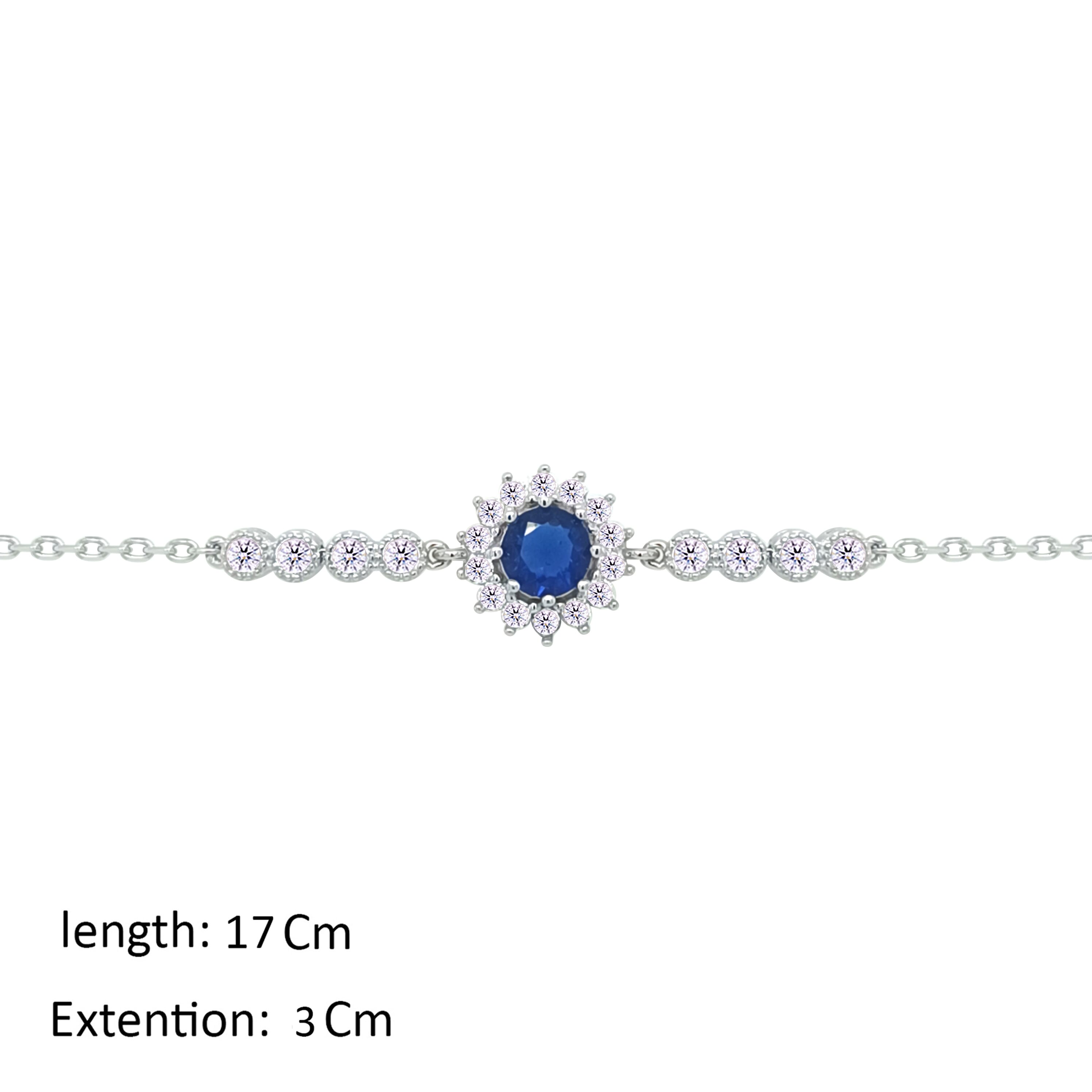 Asfour Crystal Chain Bracelet With Blue Flower Design In 925 Sterling Silver-BM0158-WB