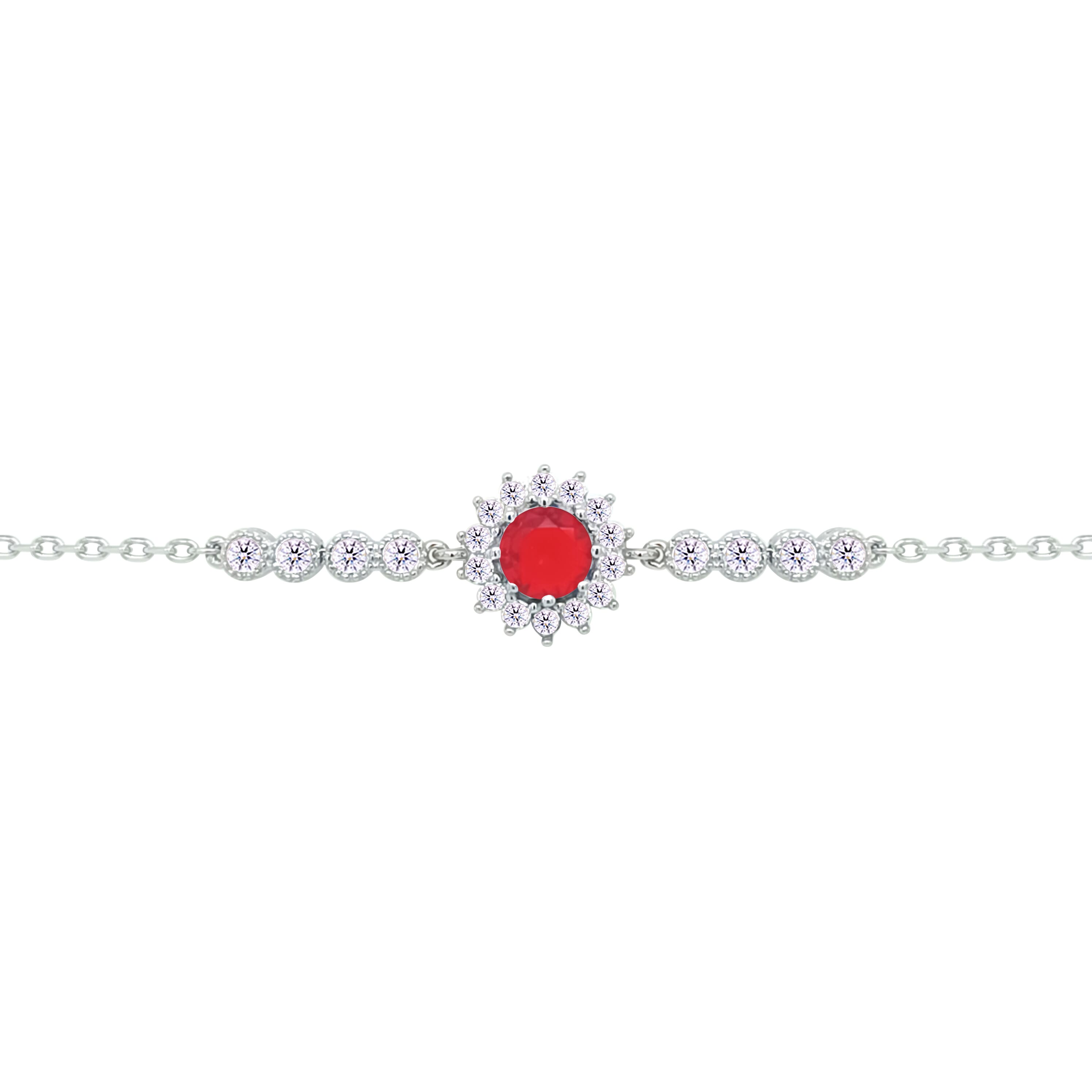 Asfour Crystal Chain Bracelet With Ruby Flower Design In 925 Sterling ...