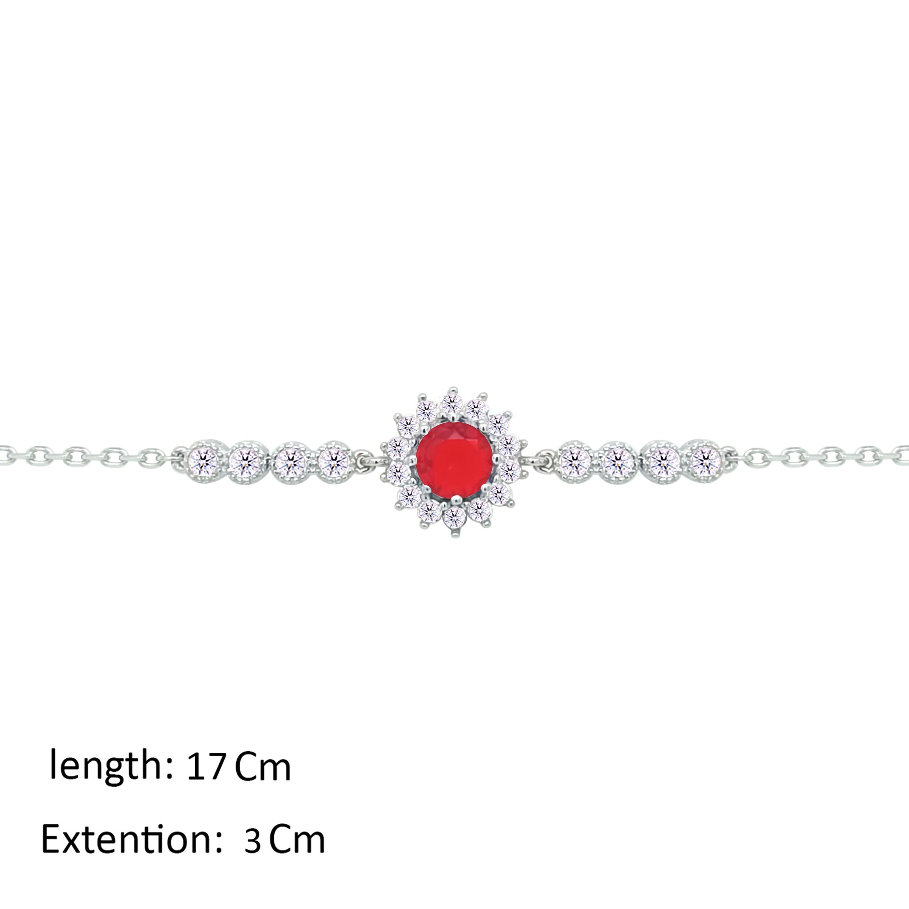 Asfour Crystal Chain Bracelet With Ruby Flower Design In 925 Sterling Silver-BM0158-WR