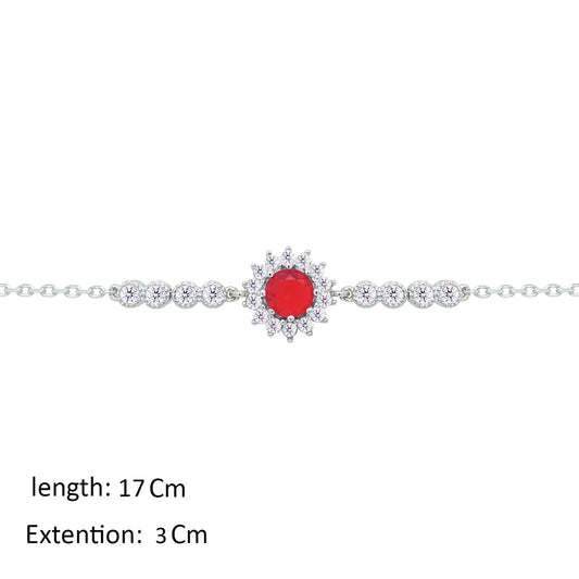 Asfour Crystal Chain Bracelet With Ruby Flower Design In 925 Sterling Silver-BM0158-WR