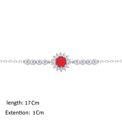 Asfour Crystal Chain Bracelet With Ruby Flower Design In 925 Sterling Silver-BM0158-WR