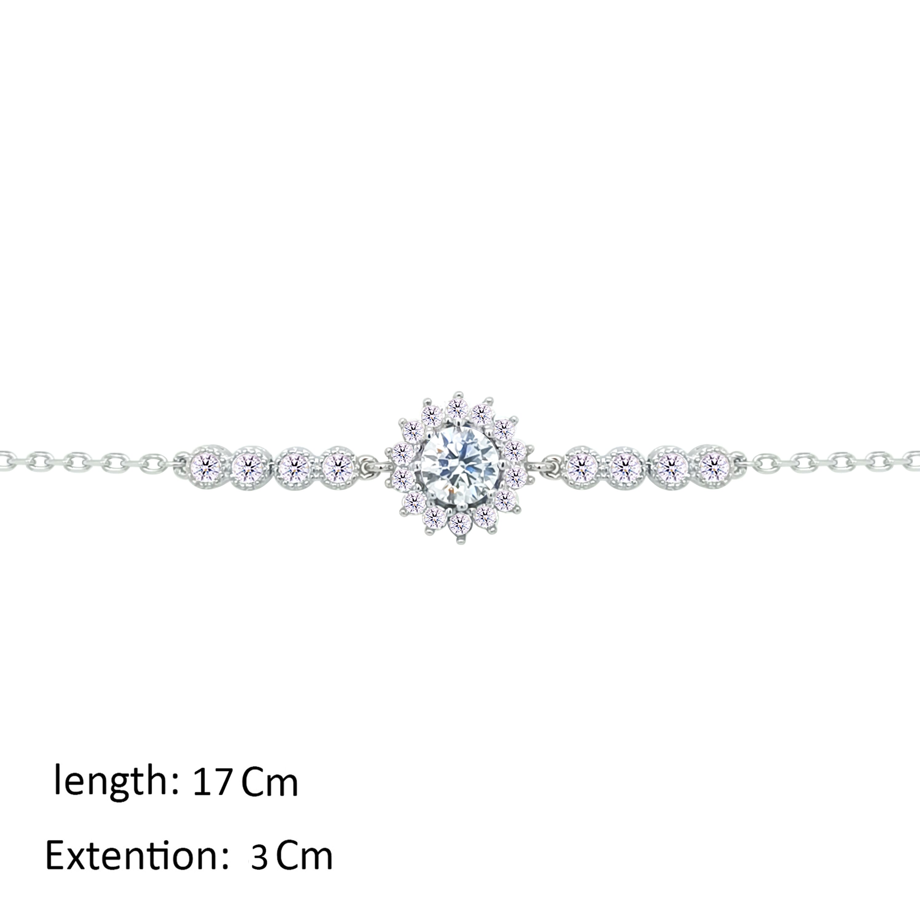 Asfour Crystal Chain Bracelet With Flower Design In 925 Sterling Silver-BM0158