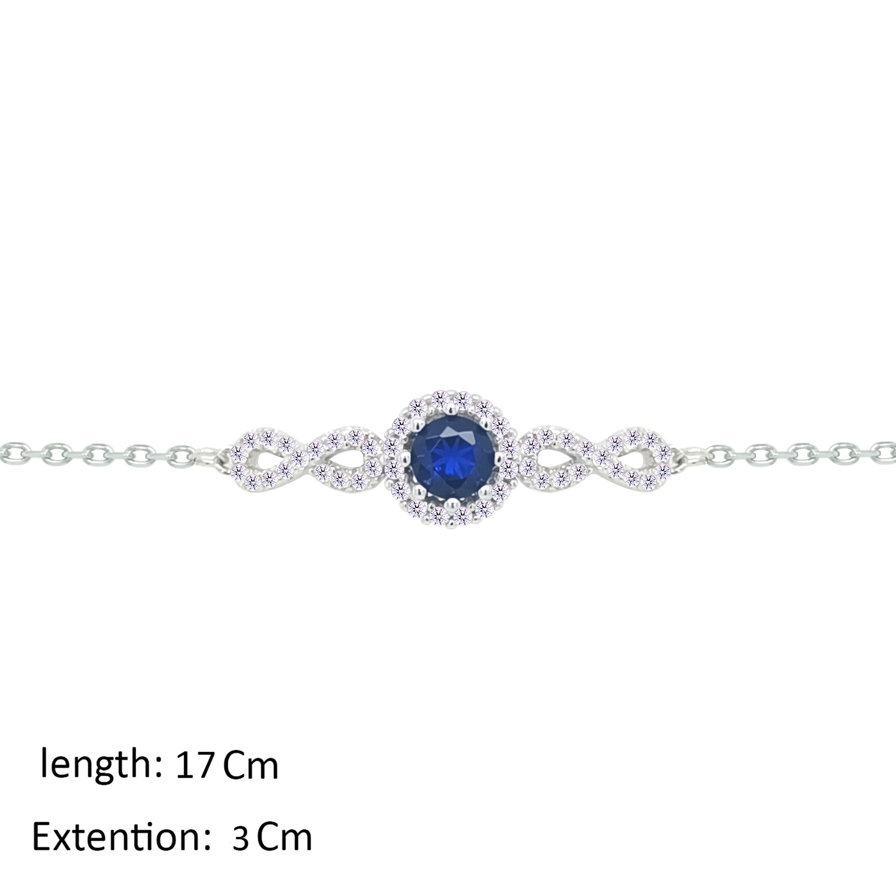 Asfour Crystal Chain Bracelet With Infinity & Blue Round Design In 925 Sterling Silver-BM0159-WB