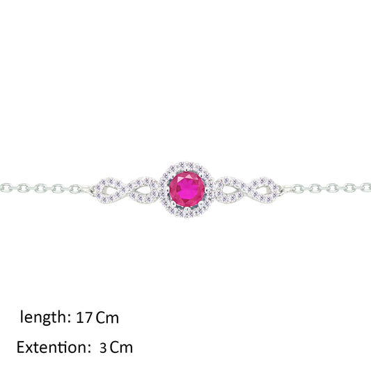 Asfour Crystal Chain Bracelet With Infinity & Fuchsia Round Design In 925 Sterling Silver-BM0159-WF