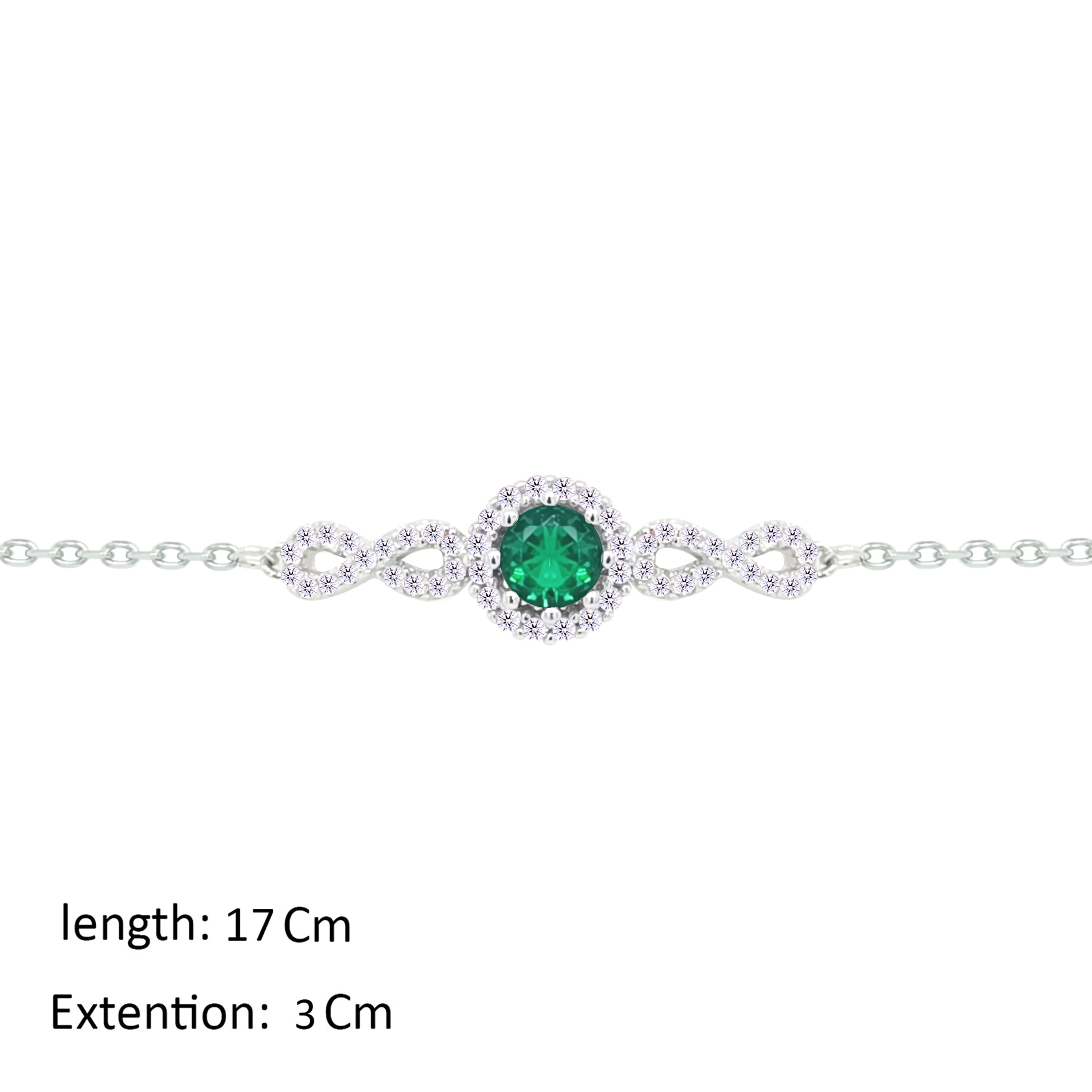 Asfour Crystal Chain Bracelet With Infinity & Emerald Round Design In 925 Sterling Silver-BM0159-WG