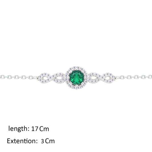 Asfour Crystal Chain Bracelet With Infinity & Emerald Round Design In 925 Sterling Silver-BM0159-WG
