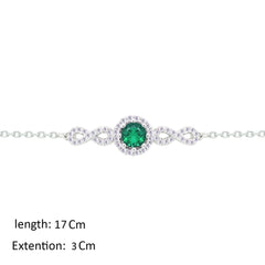 Asfour Crystal Chain Bracelet With Infinity & Emerald Round Design In 925 Sterling Silver-BM0159-WG