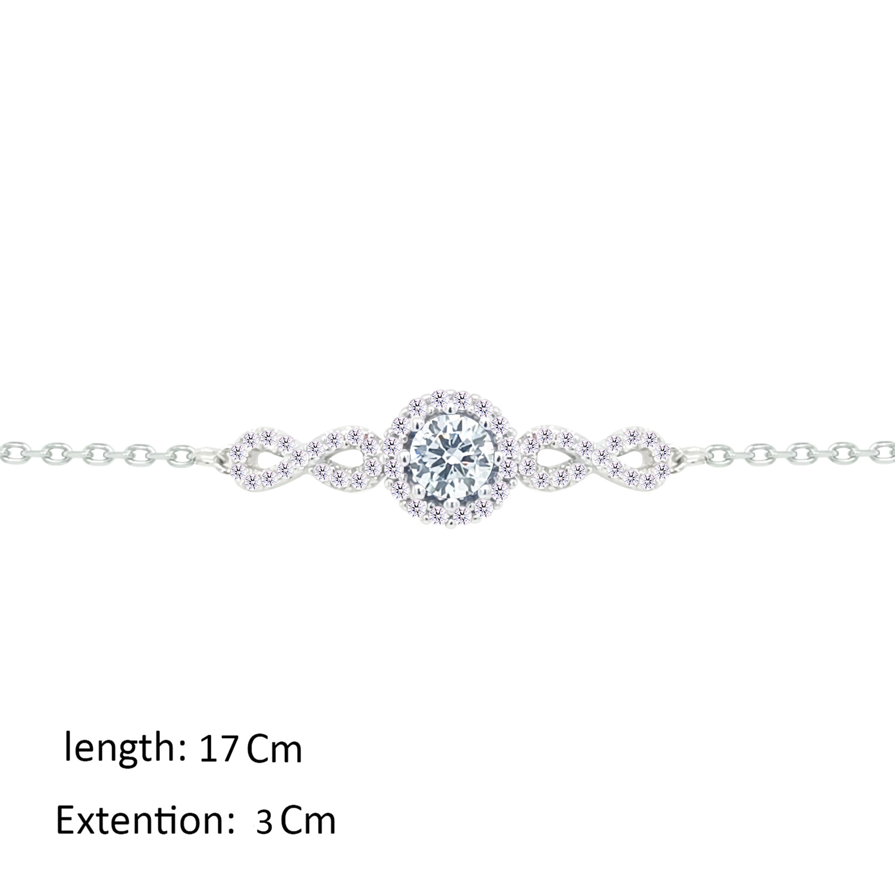 Asfour Crystal Chain Bracelet With Infinity & Round Zircon Design In 925 Sterling Silver-BM0159