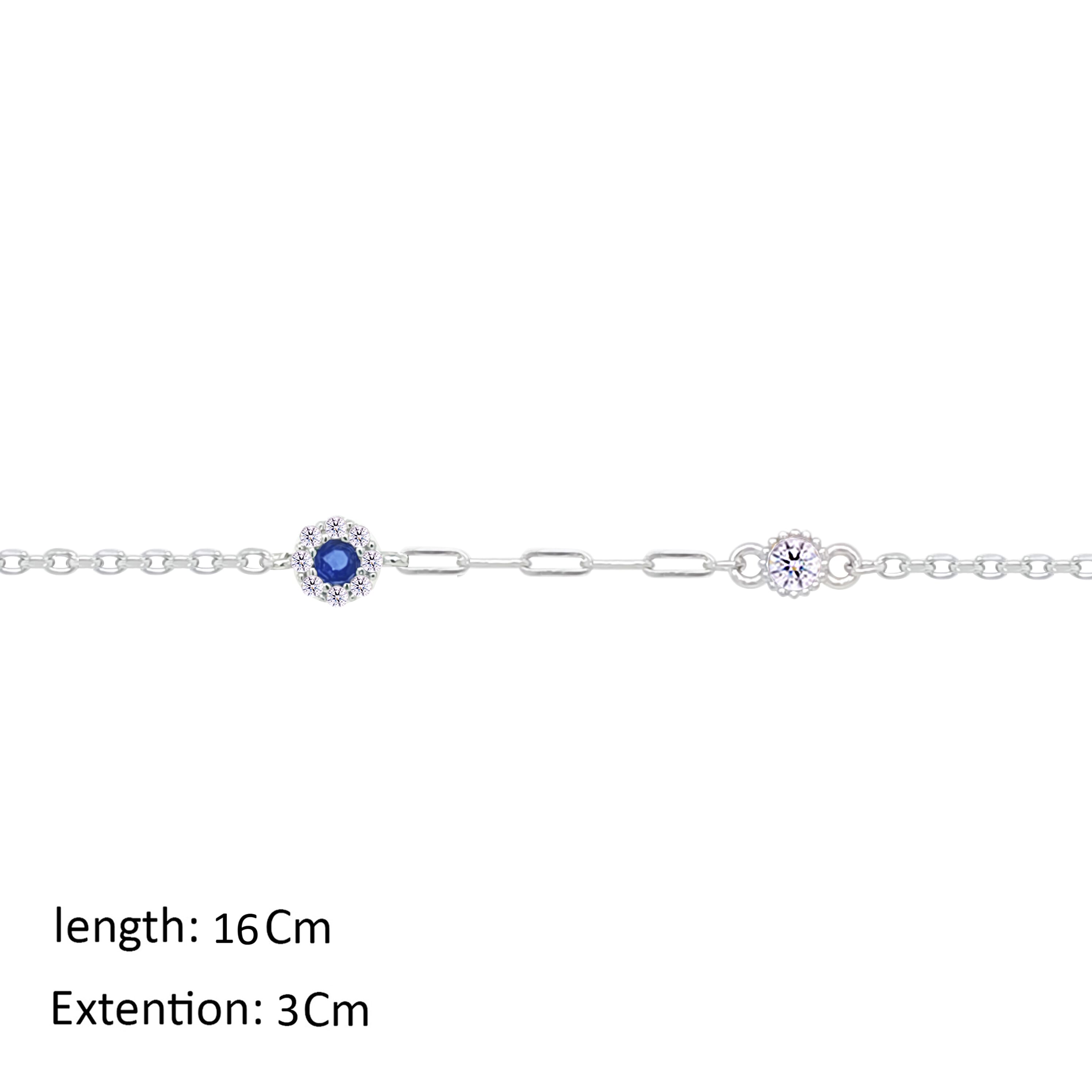 Asfour Crystal Chain Bracelet With Blue Zircon Stone In 925 Sterling Silver-BM0160-WB
