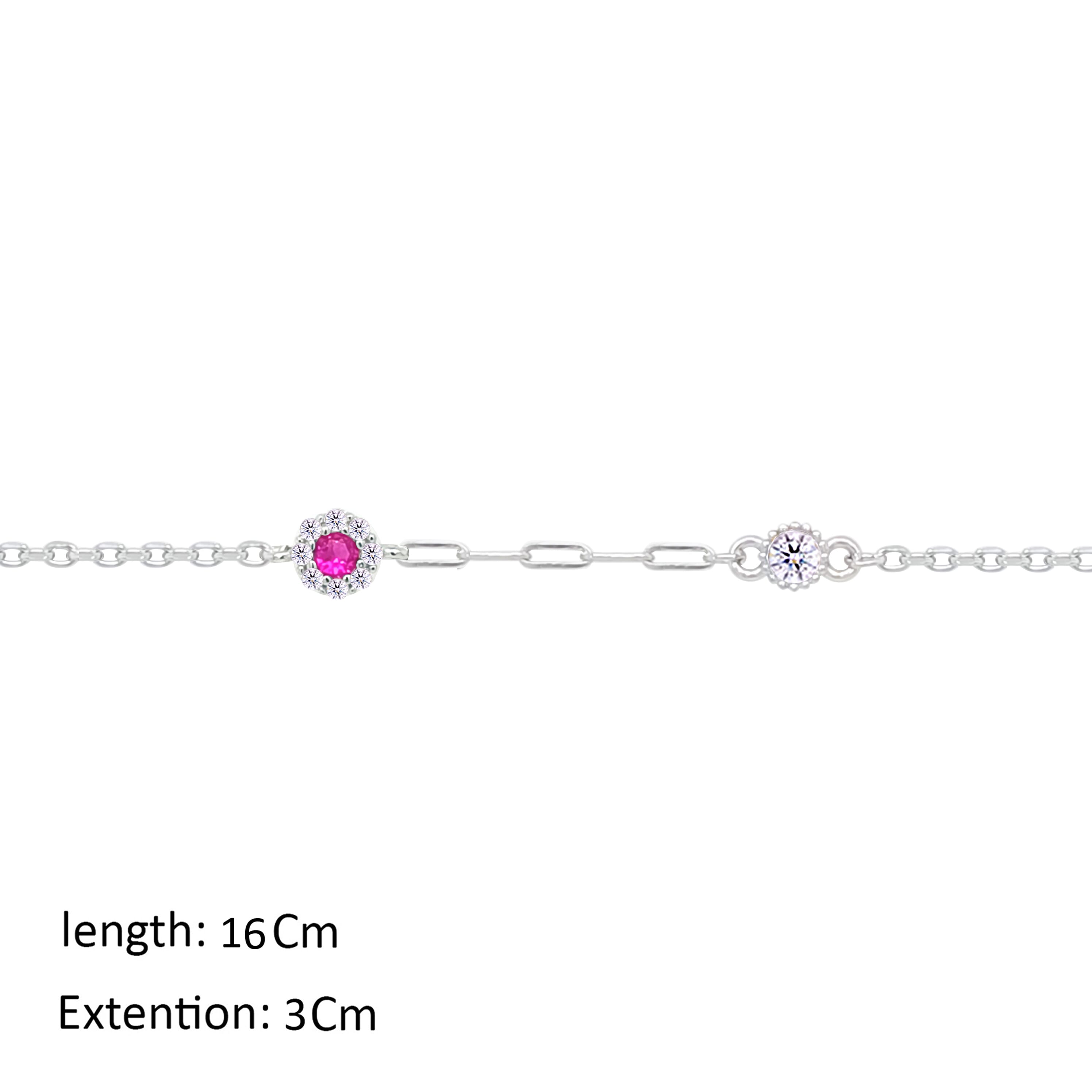 Asfour Crystal Chain Bracelet With Fuchsia Zircon Stone In 925 Sterling Silver-BM0160-WF