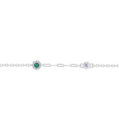 Asfour Crystal Tennis Bracelet With Turquoise Pear & Emerald Zircon In 925 Sterling Silver
