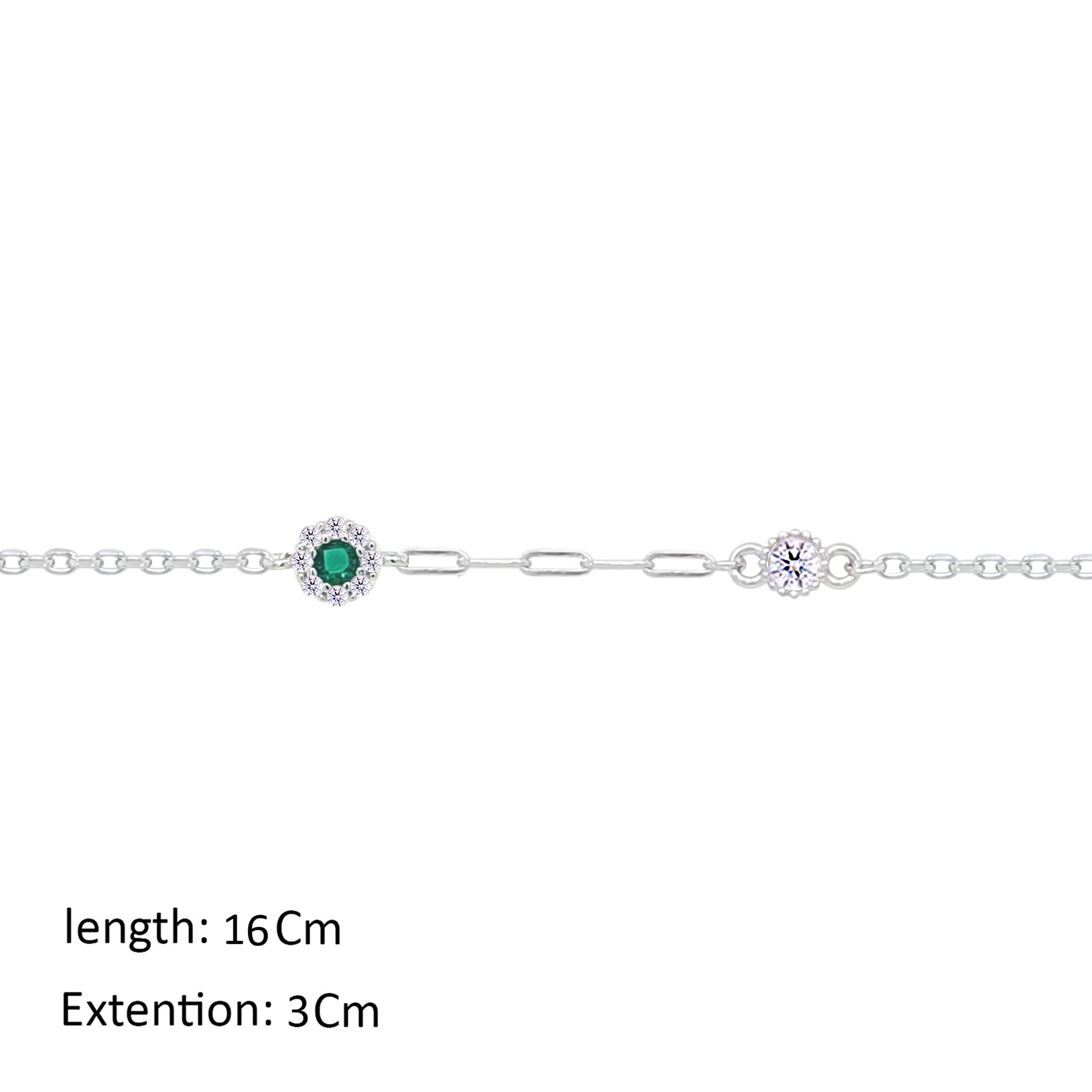 Asfour Crystal Chain Bracelet With Emerald Zircon Stone In 925 Sterling Silver-BM0160-WG