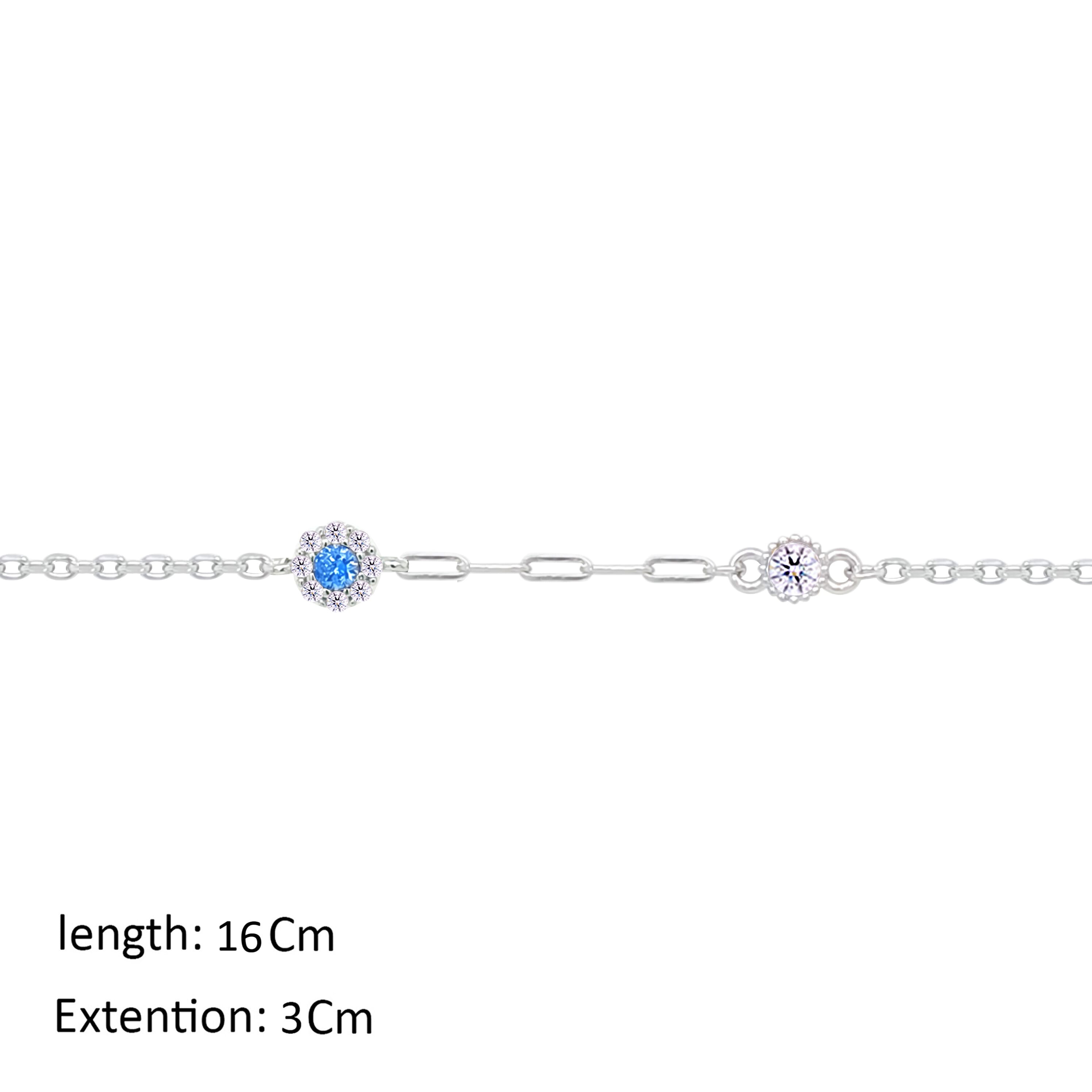 Asfour Crystal Chain Bracelet With Aquamarine Zircon Stone In 925 Sterling Silver-BM0160-WM