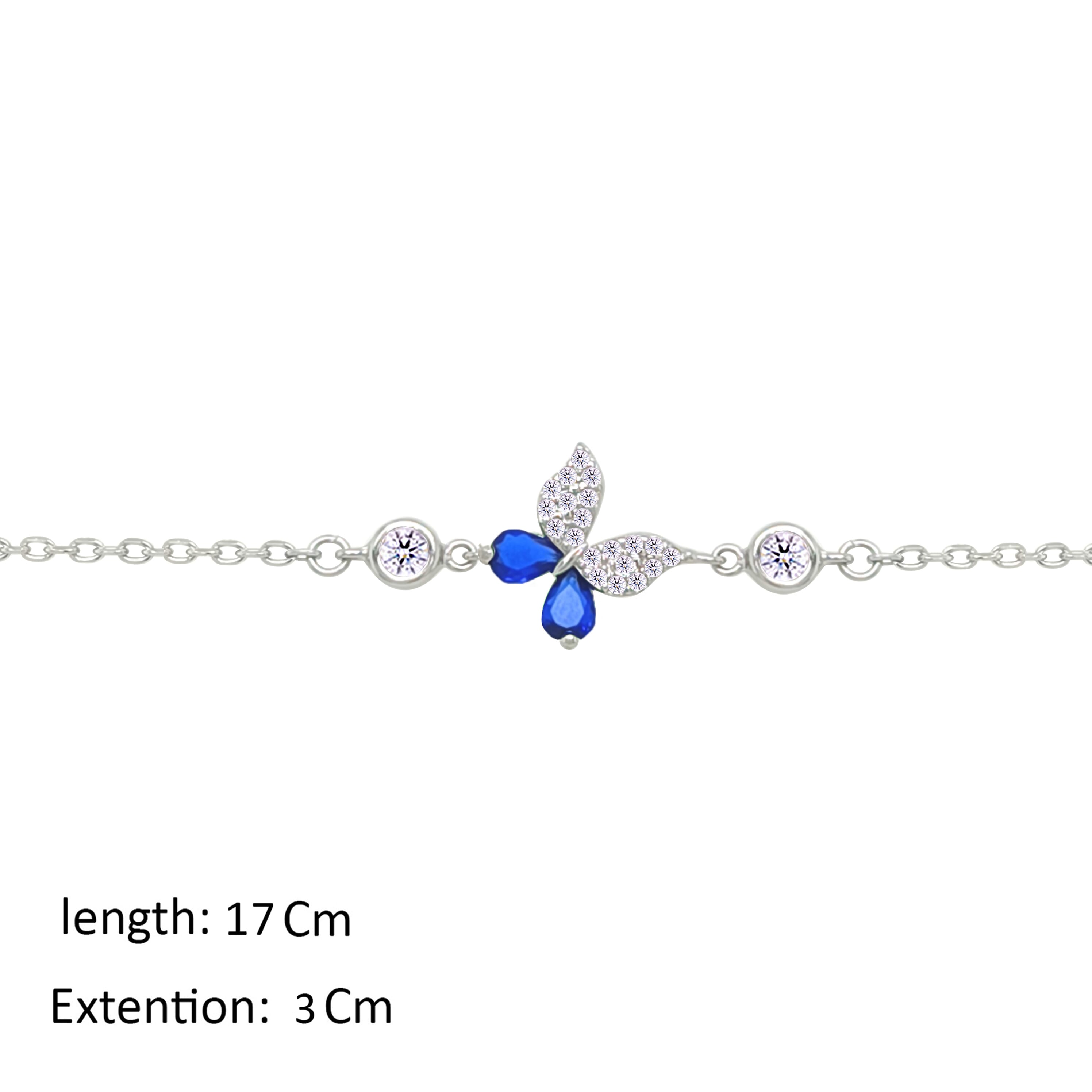 Asfour Crystal Chain Bracelet With Blue Butterfly Design In 925 Sterling Silver-BM0161-WB