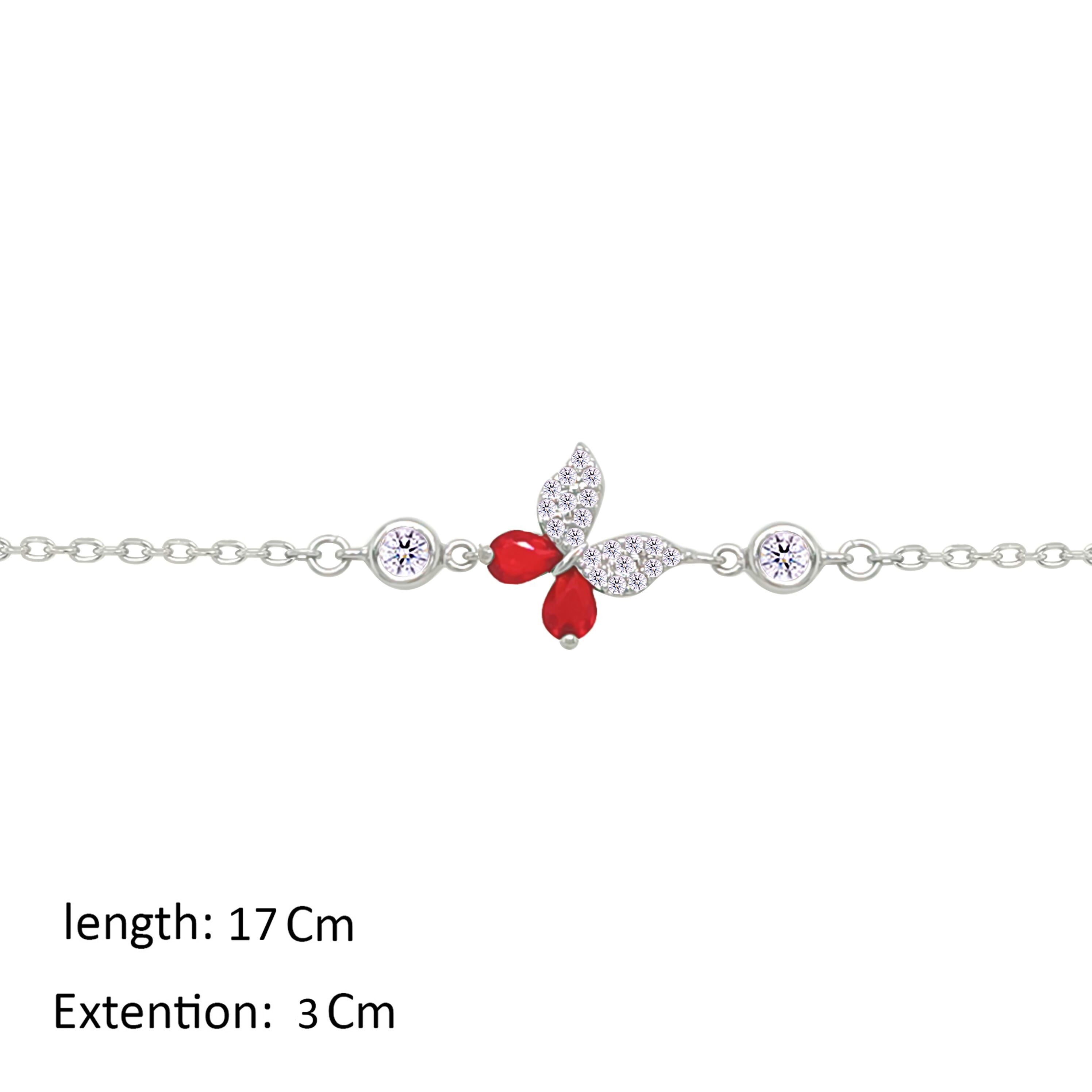 Asfour Crystal Chain Bracelet With Ruby Butterfly Design In 925 Sterling Silver-BM0161-WR