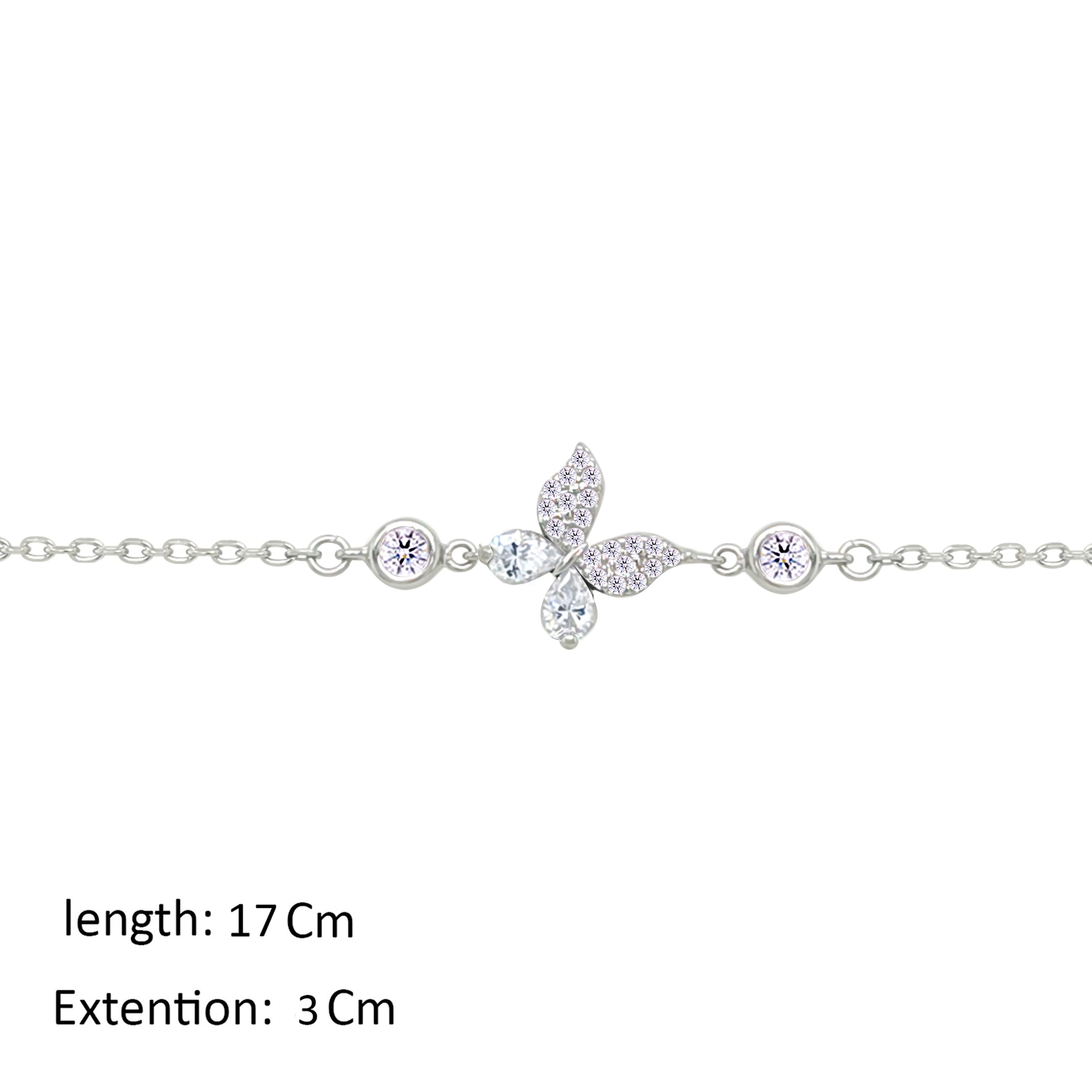 Asfour Crystal Chain Bracelet With Butterfly Design In 925 Sterling Silver-BM0161