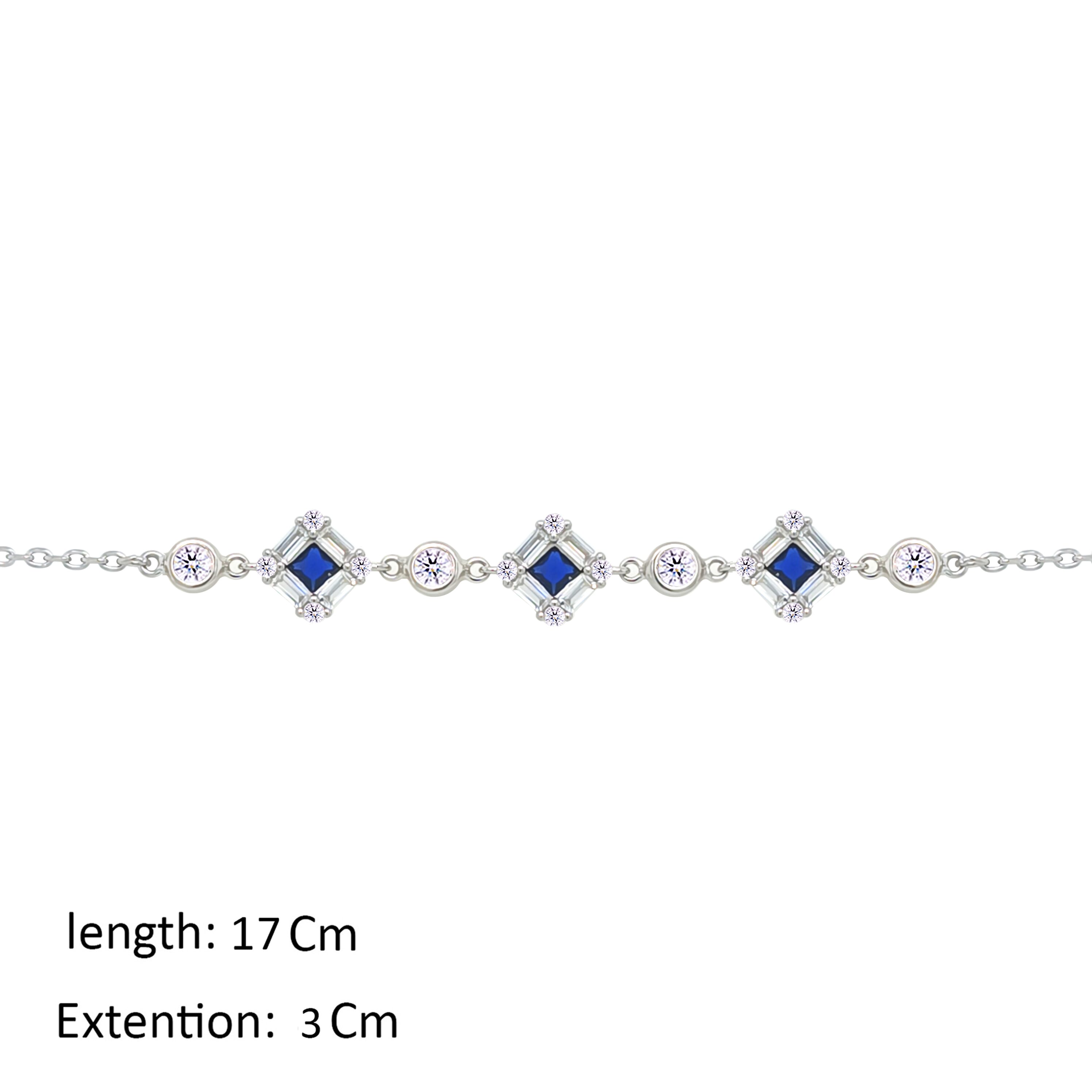 Asfour Crystal Chain Bracelet With Blue Squares Design In 925 Sterling Silver-BM0162-WB