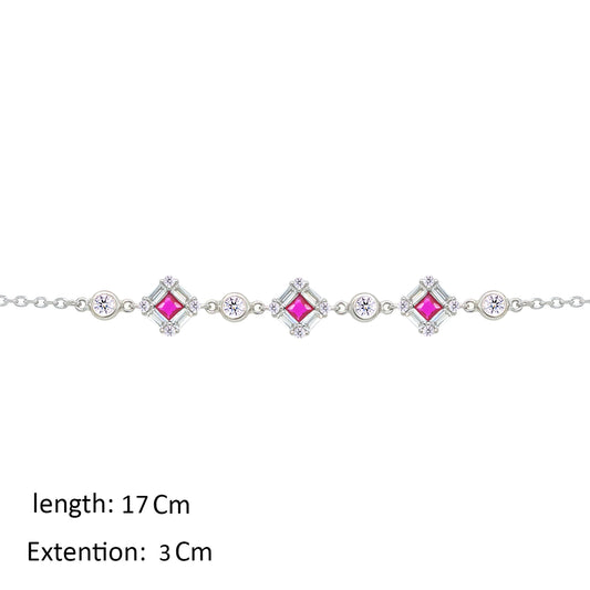 Asfour Crystal Chain Bracelet With Fuchsia Squares Design In 925 Sterling Silver-BM0162-WF