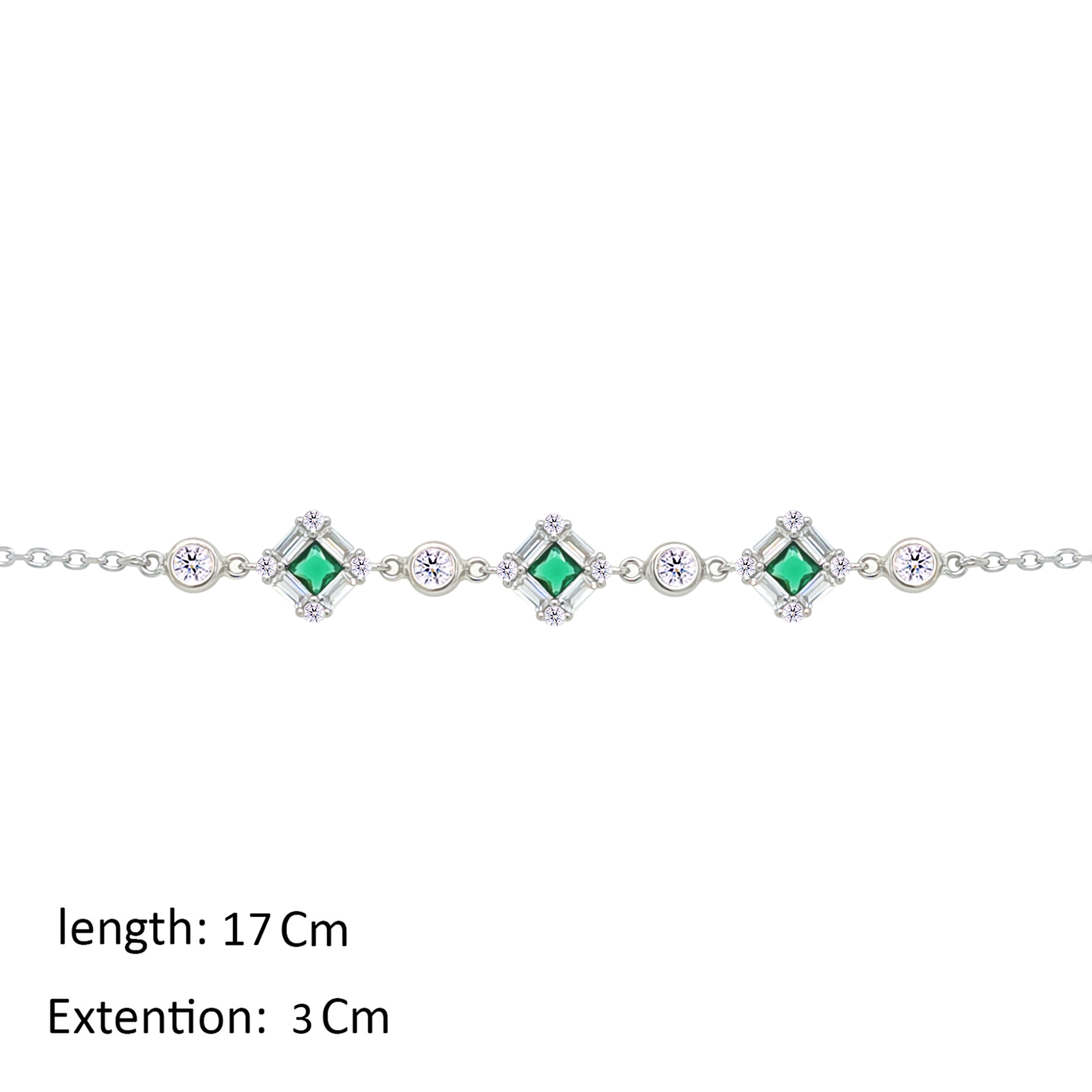 Asfour Crystal Chain Bracelet With Emerald Squares Design In 925 Sterling Silver-BM0162-WG