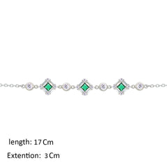 Asfour Crystal Chain Bracelet With Emerald Squares Design In 925 Sterling Silver-BM0162-WG