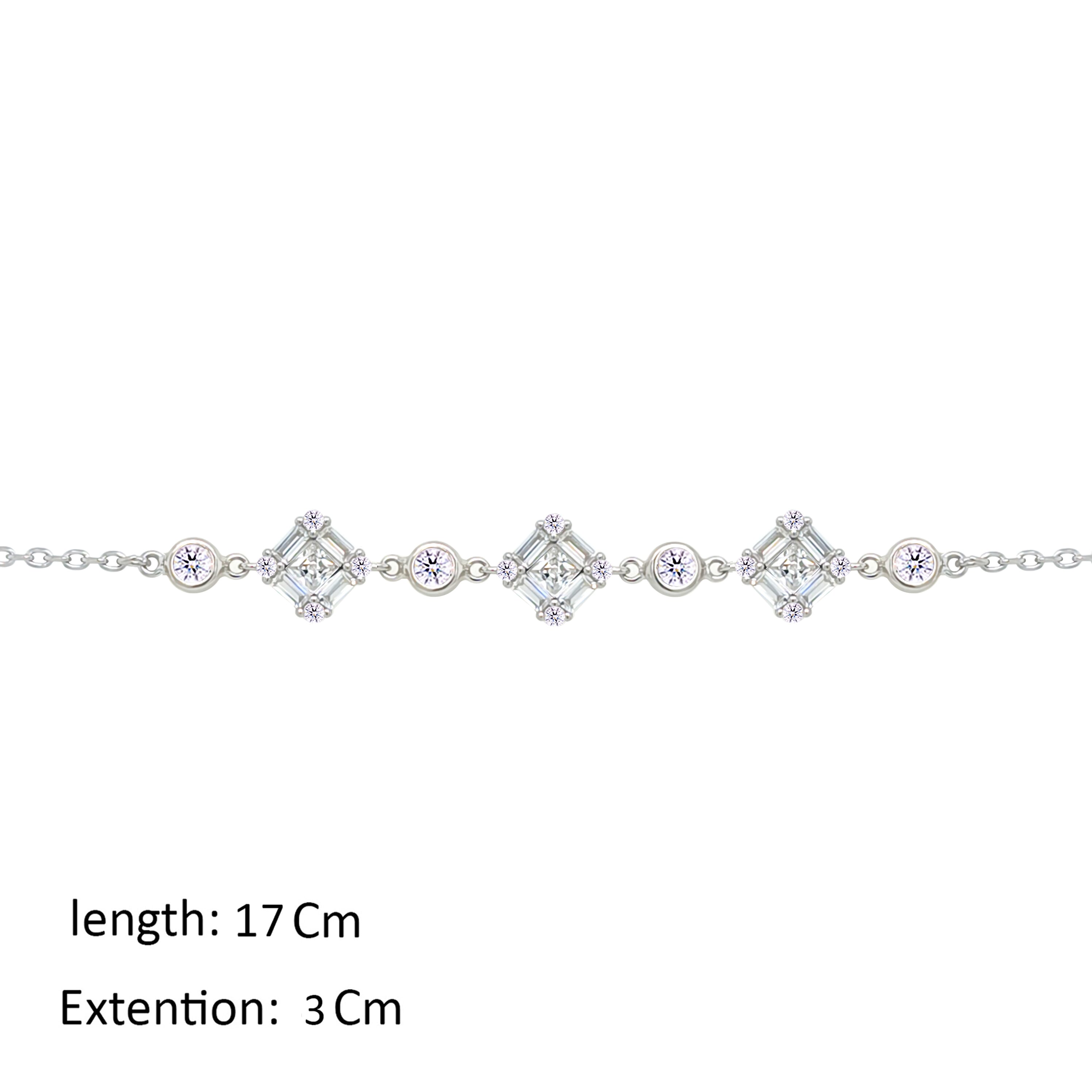 Asfour Crystal Chain Bracelet With Zircon Square Design In 925 Sterling Silver-BM0162