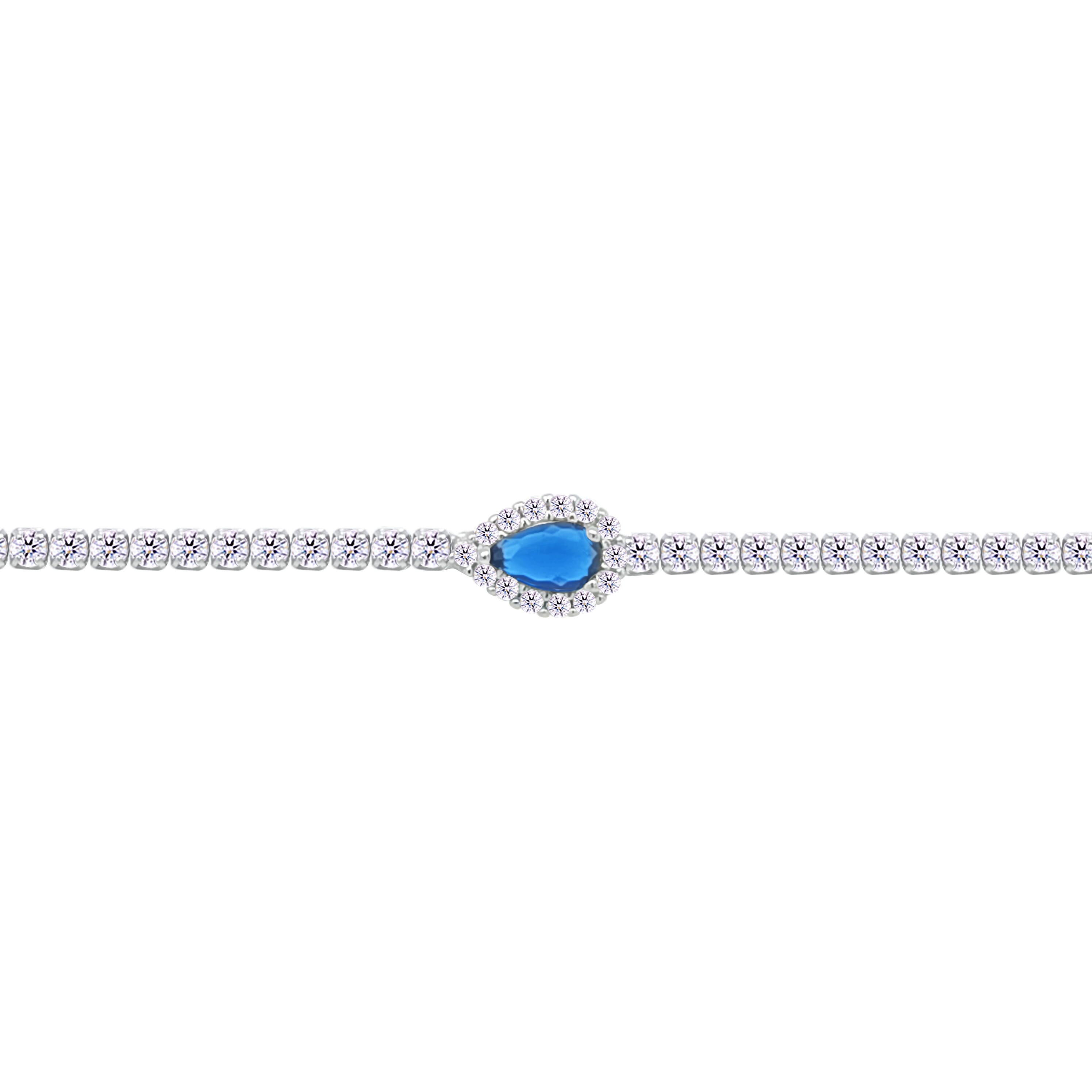 Asfour Crystal Tennis Bracelet With Turquoise Pear & Emerald Zircon In 925 Sterling Silver