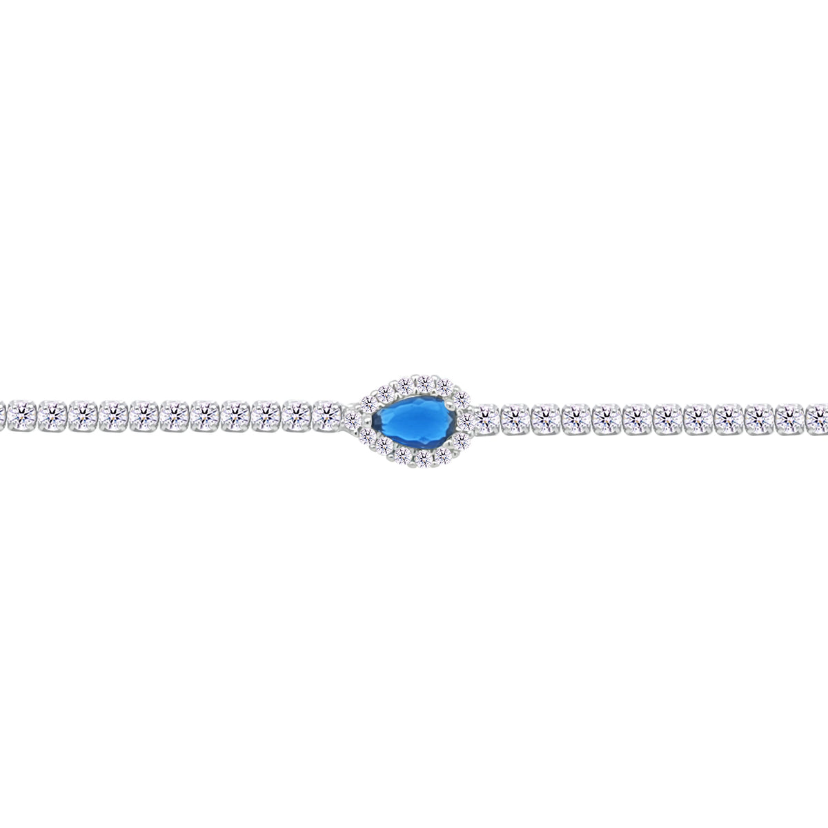 Asfour Crystal Tennis Bracelet With Turquoise Pear & Emerald Zircon In 925 Sterling Silver