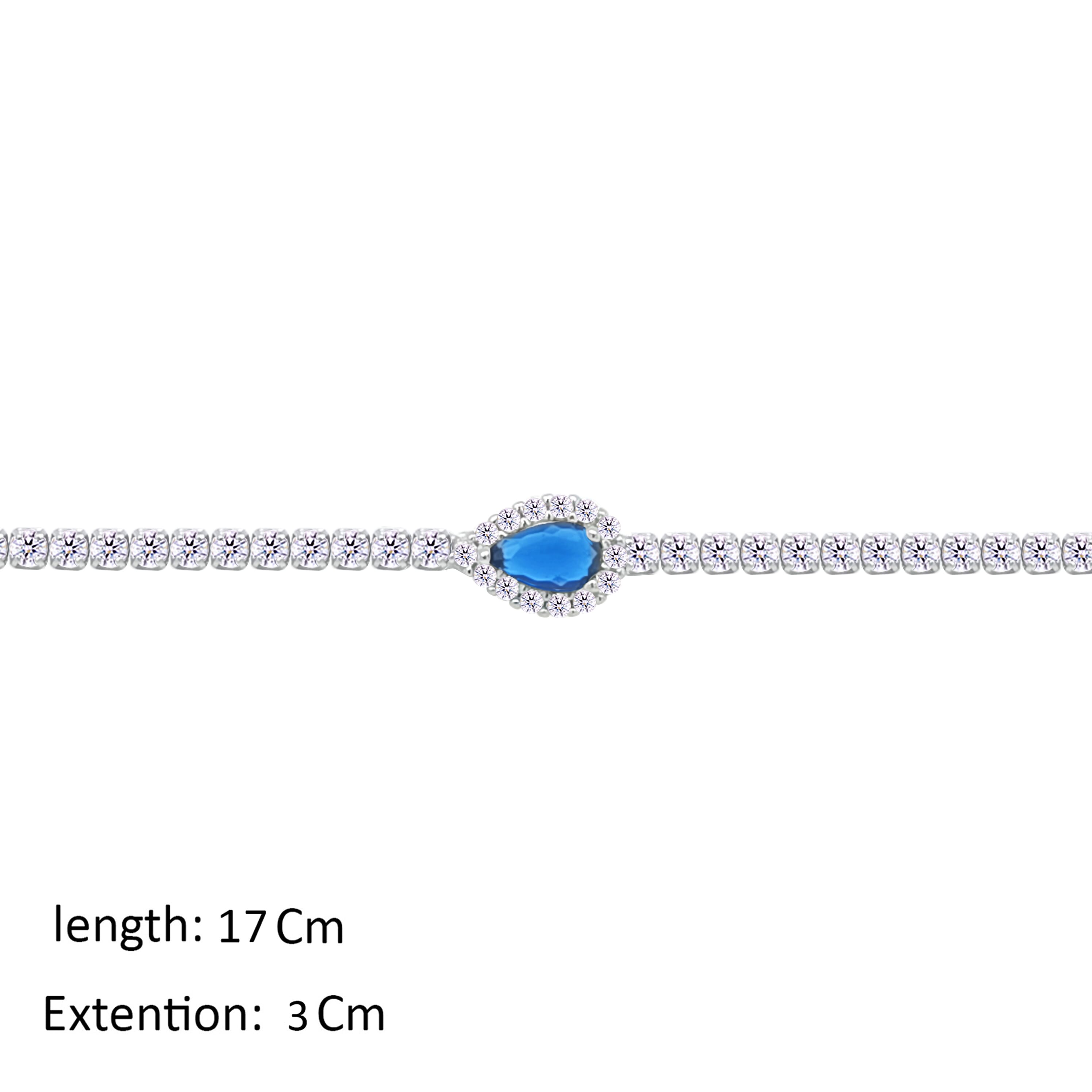 Asfour Crystal Tennis Bracelet With Blue Pear Zircon Stone In 925 Sterling Silver-BM0163-WB