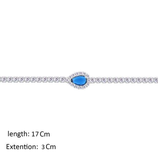 Asfour Crystal Tennis Bracelet With Blue Pear Zircon Stone In 925 Sterling Silver-BM0163-WB