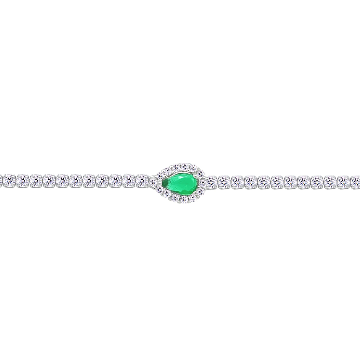 Asfour Crystal Tennis Bracelet With Turquoise Pear & Emerald Zircon In 925 Sterling Silver